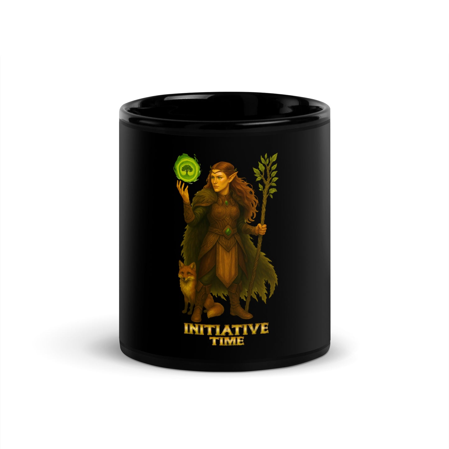 Initiative Time Elf Druid Black Glossy Mug - DnD RPG Merchandise - Backspindle Games