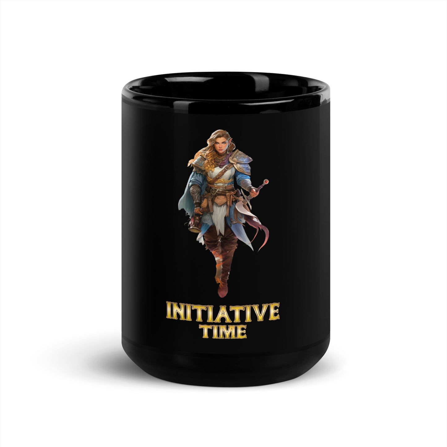 Initiative Time Elf Rogue Black Glossy Mug - DnD RPG Merchandise - Backspindle Games