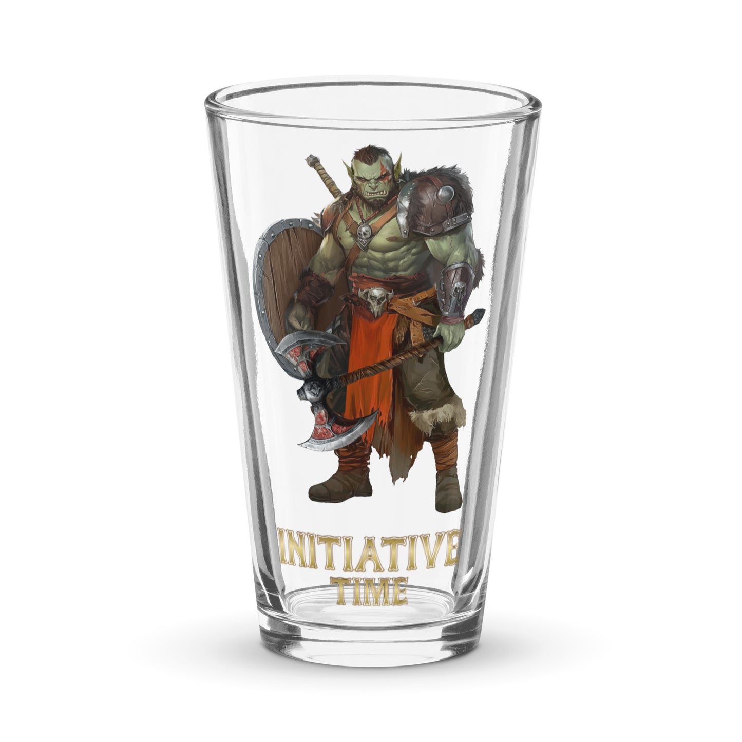 Initiative Time Orc Barbarian Shaker Pint Glass - DnD RPG Merchandise - Backspindle Games