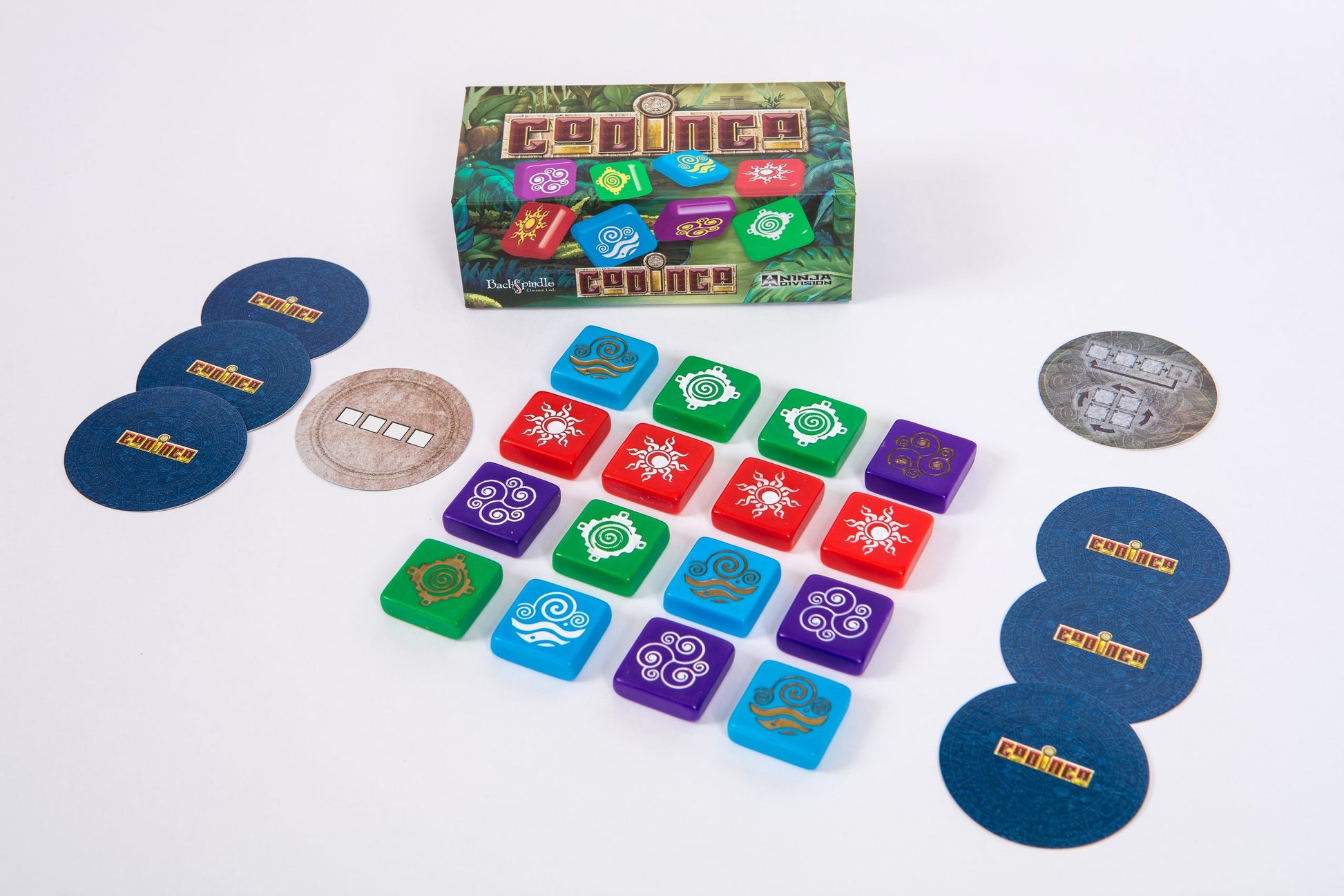 Codinca with coloured tiles and 2-player game setup 