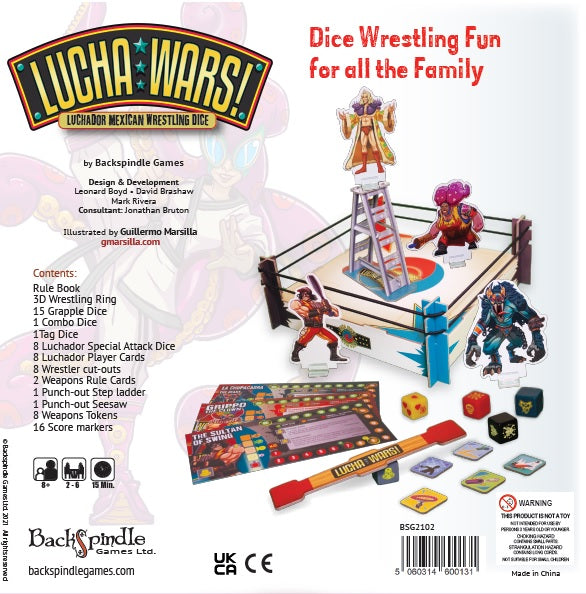 Lucha Wars game box base showing the 3D wrestling ring
