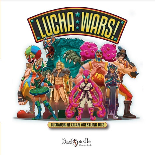 A colourful illustration of stylised wrestler characters for the Lucha Wars board game | Backspindle Games