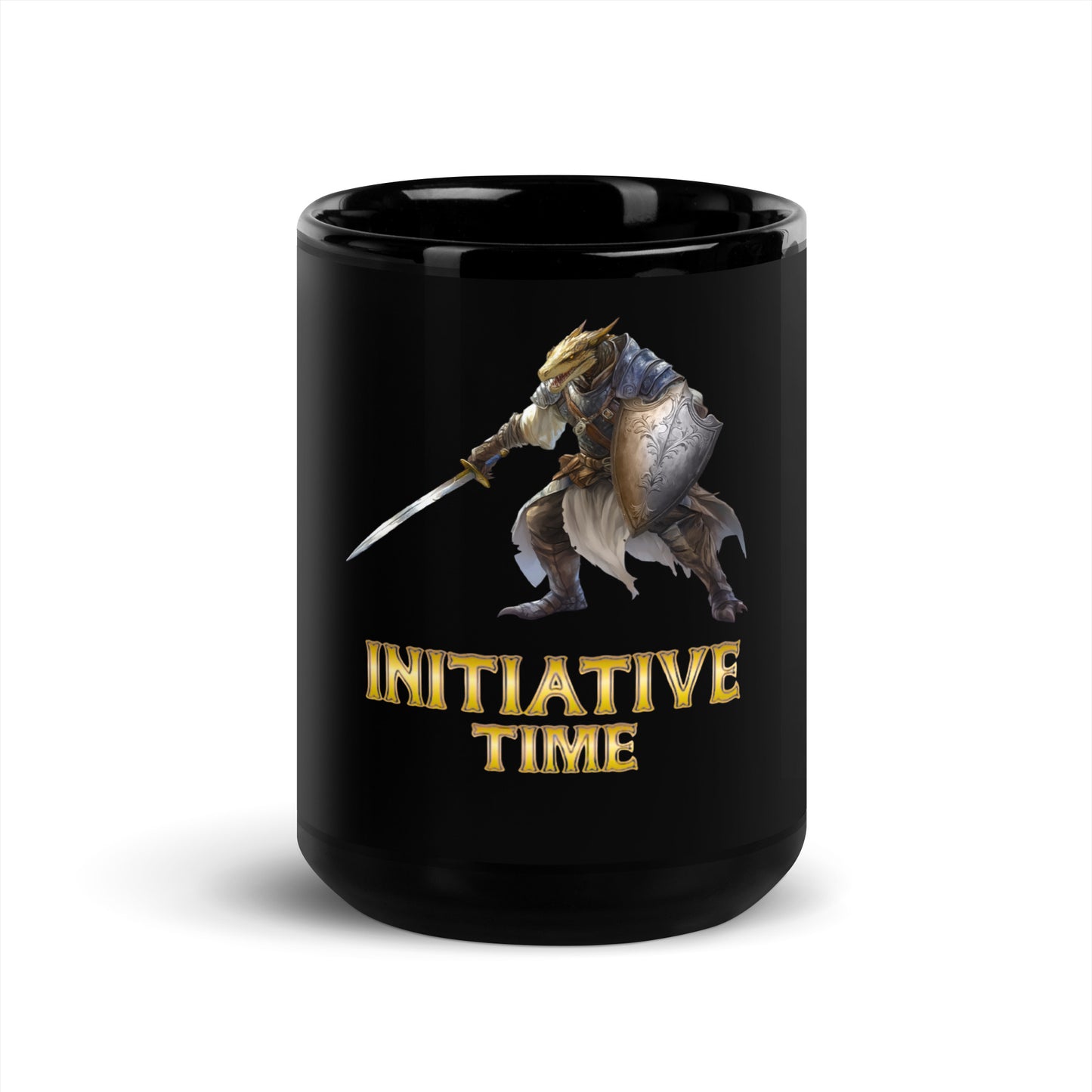 Initiative Time Dragonborn Paladin Black Glossy Mug - DnD RPG Merchandise - Backspindle Games