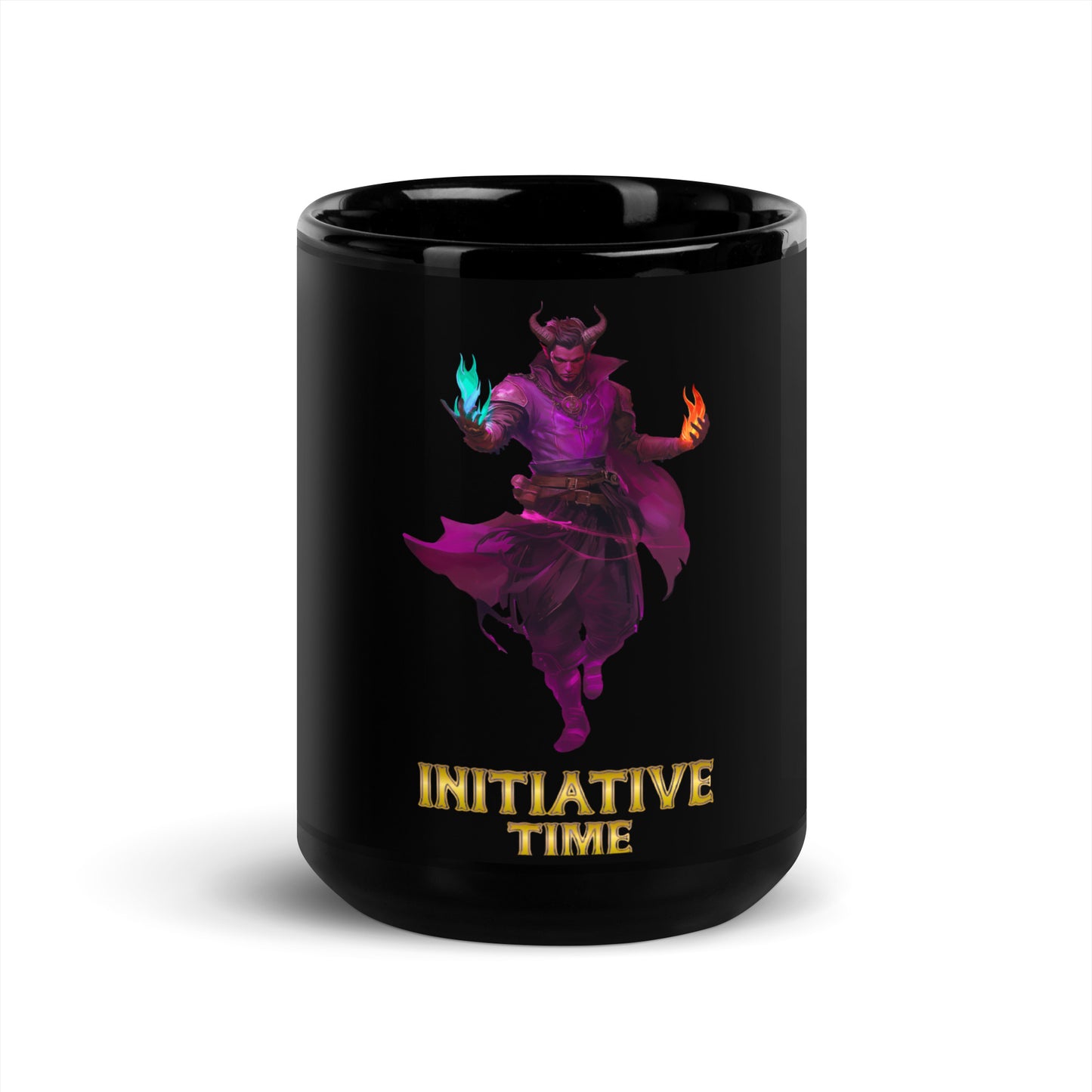 Initiative Time Tiefling Black Glossy Mug - DnD RPG Merchandise - Backspindle Games