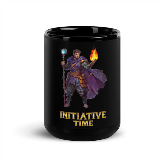 Initiative Time Sorcerer Black Glossy Mug - DnD RPG Merchandise - Backspindle Games