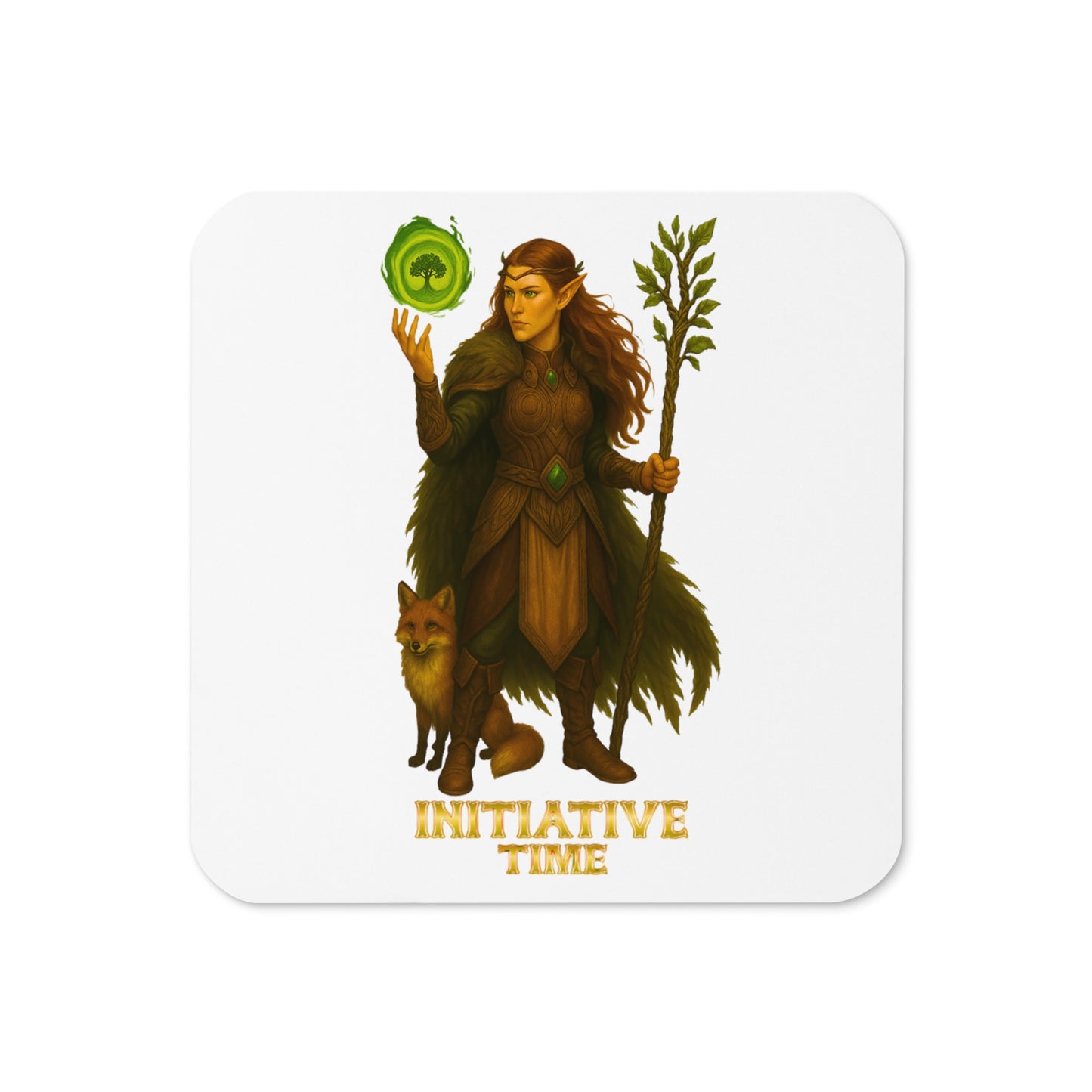 Initiative Time Elf Druid Cork-back Coaster - DnD RPG Merchandise - Backspindle Games