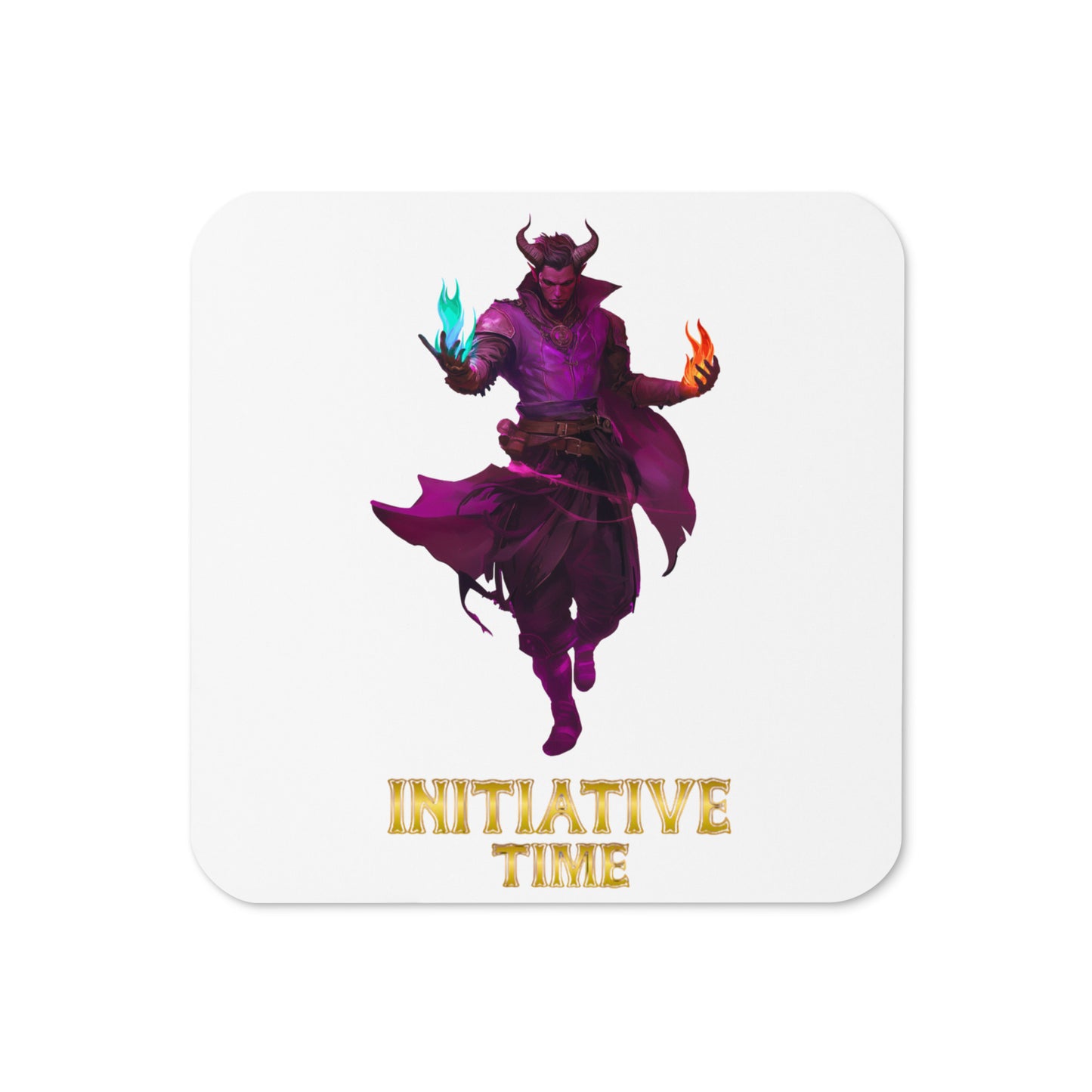 Initiative Time Human Tiefling Cork-back Coaster - DnD RPG Merchandise - Backspindle Games