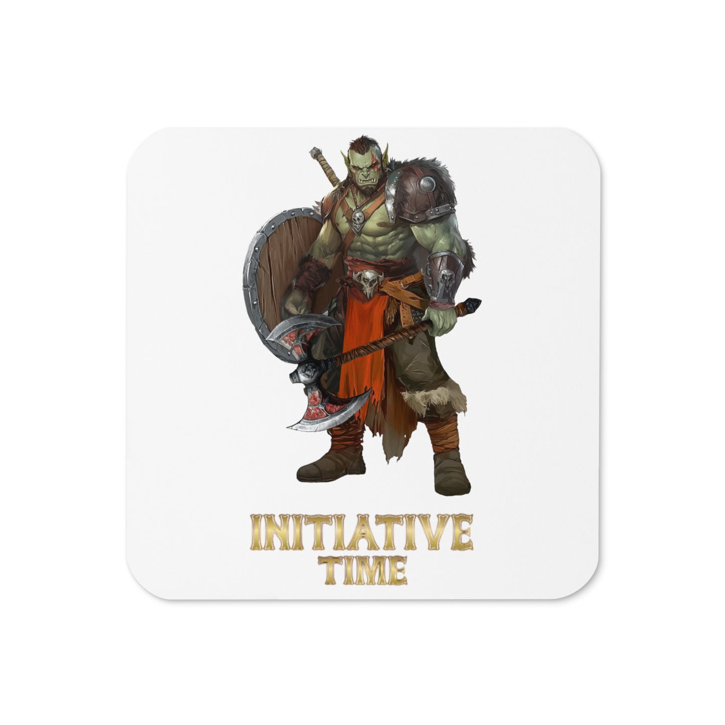 Initiative Time Orc Barbarian Cork-back Coaster - DnD RPG Merchandise - Backspindle Games