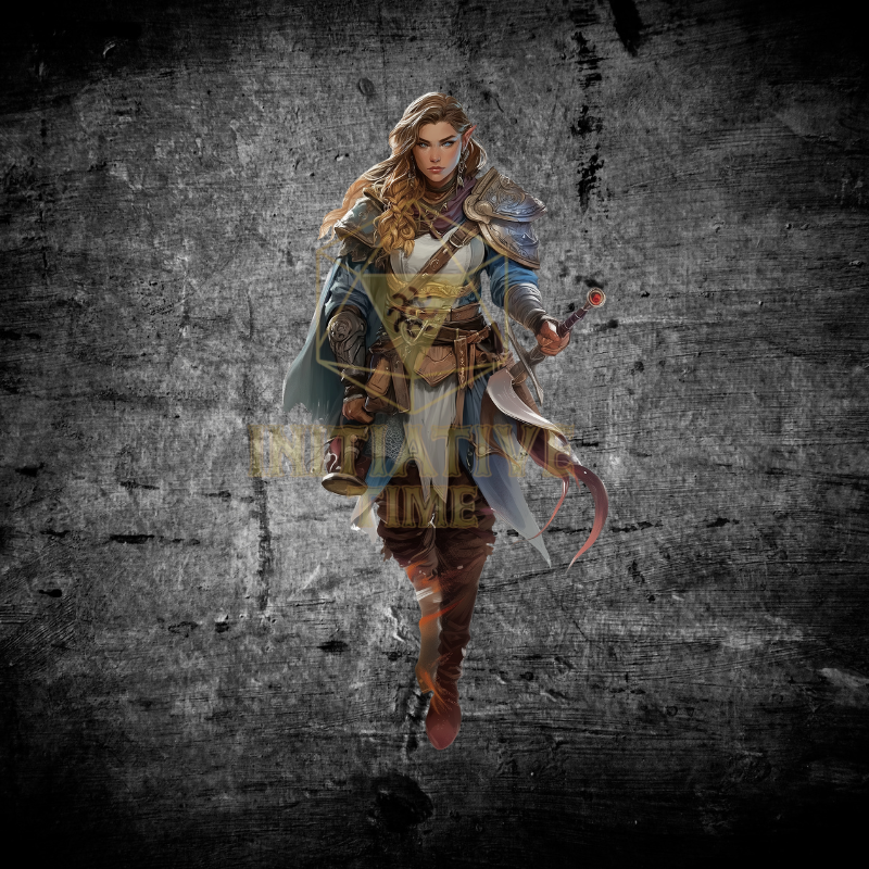 Elf Rogue with twin daggers for RPG players. Hand-drawn fantasy art style on a dark textured background with a d20 logo.