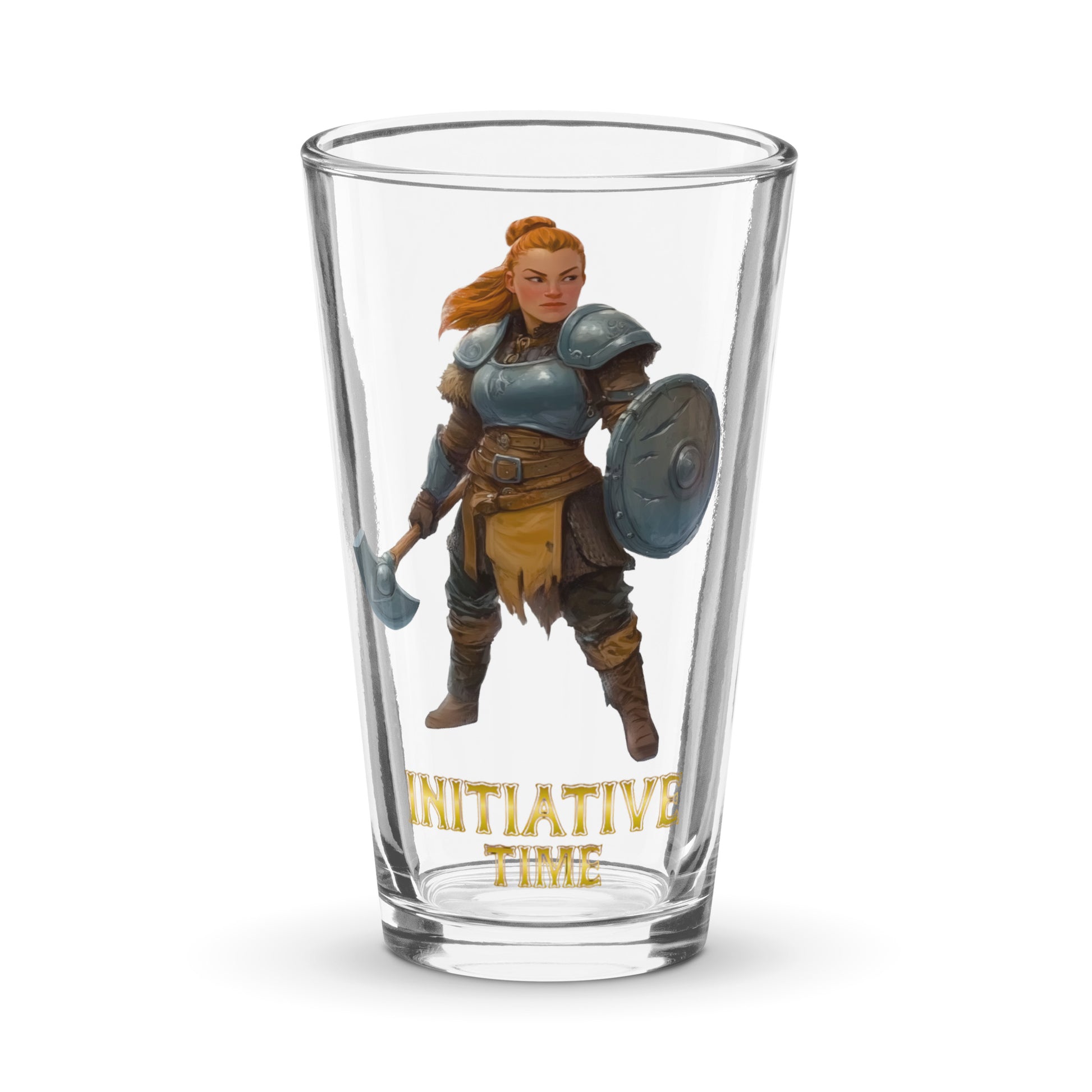Initiative Time Dwarf Cleric Shaker Pint Glass - DnD RPG Merchandise - Backspindle Games