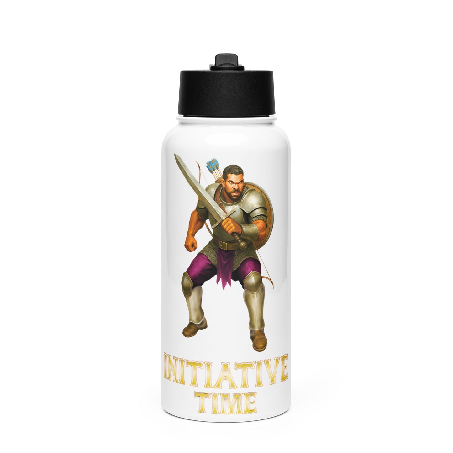 Initiative Time Human Fighter Water Bottle - DnD RPG Merchandise - Backspindle Games