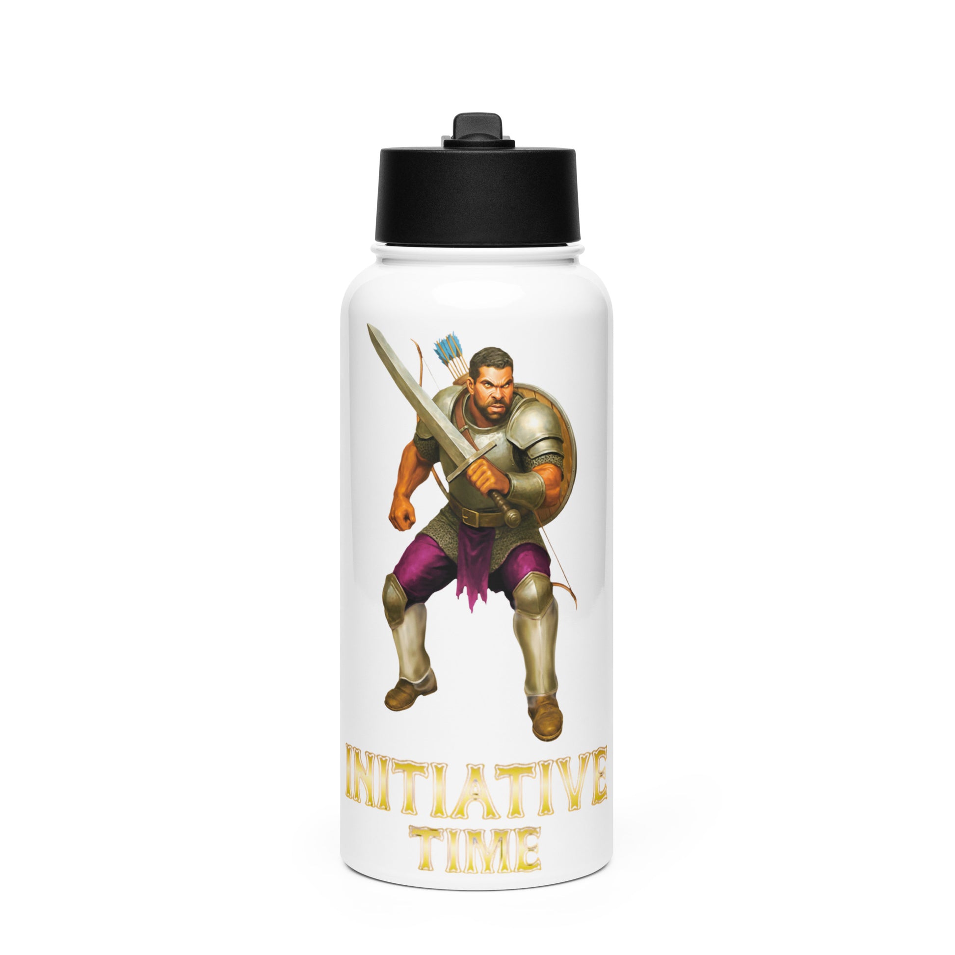 Initiative Time Human Fighter Water Bottle - DnD RPG Merchandise - Backspindle Games