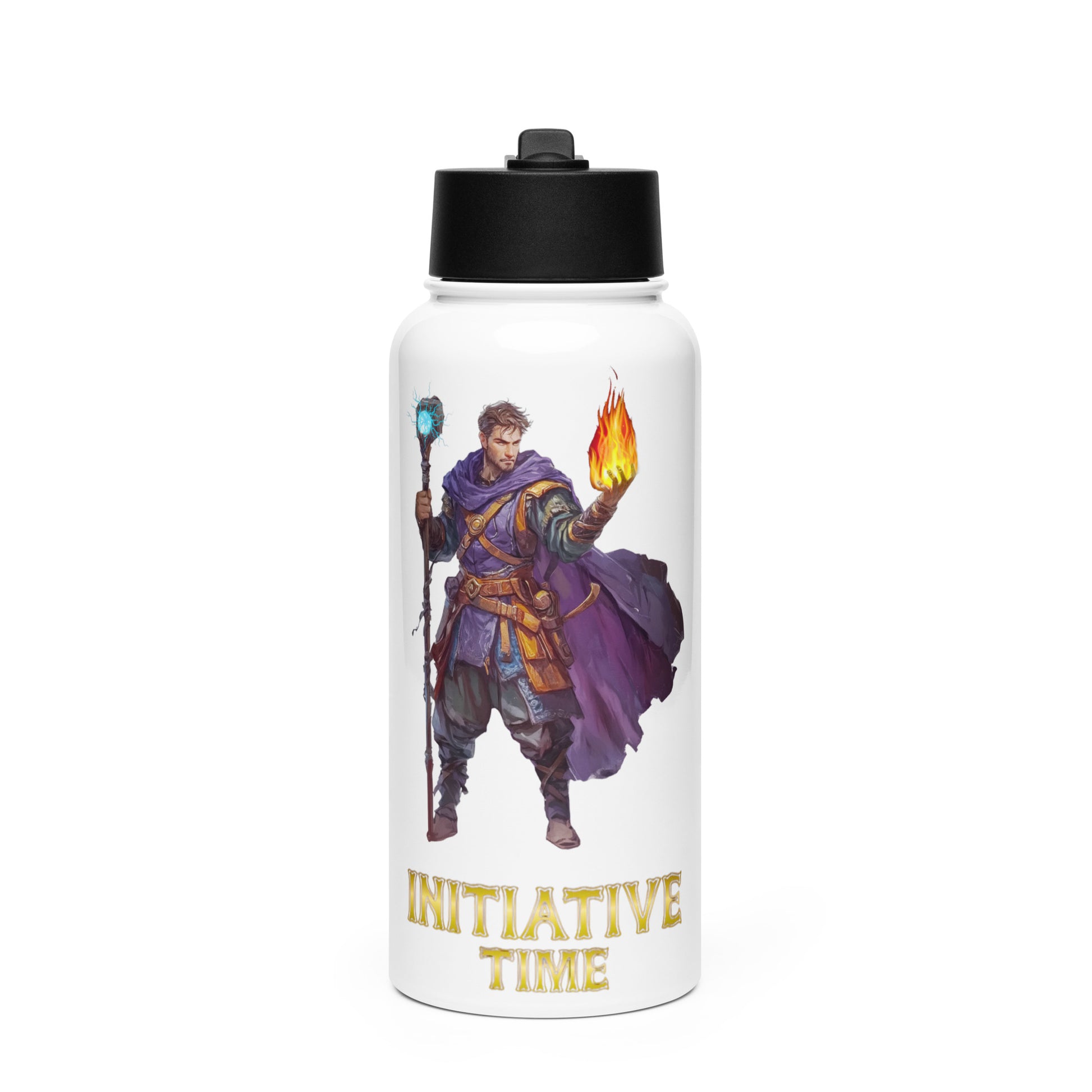 Initiative Time Human Sorcerer Water Bottle - DnD RPG Merchandise - Backspindle Games 