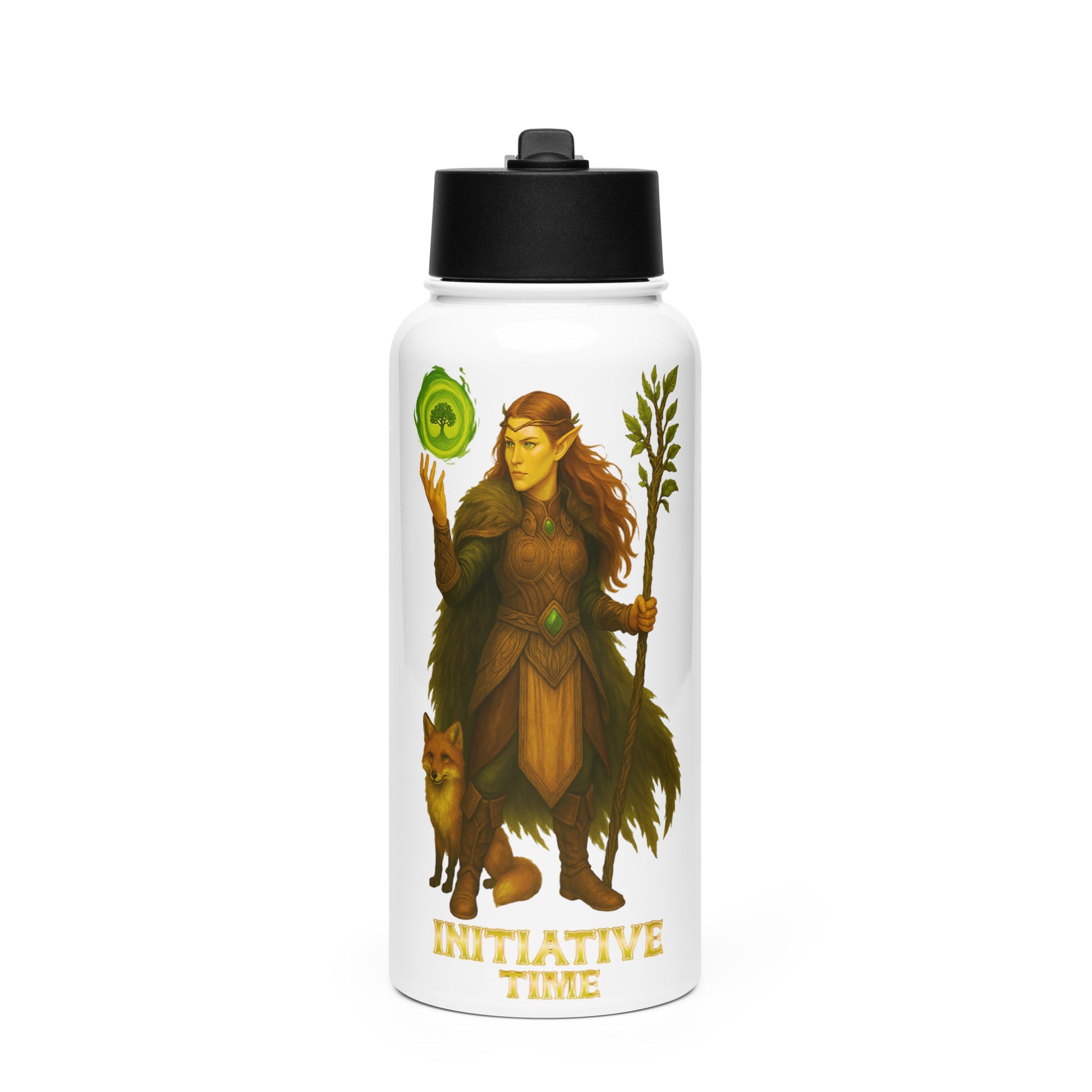 Initiative Time Elf Druid Water Bottle - DnD RPG Merchandise - Backspindle Games