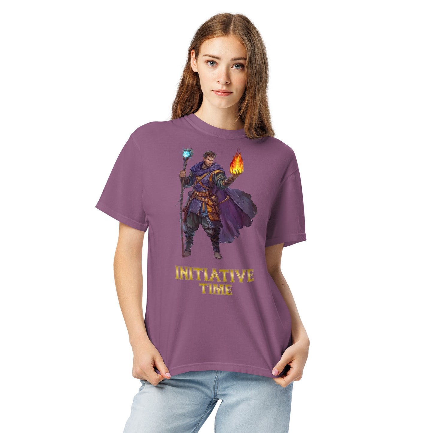 Initiative Time Human Sorcerer Unisex Garment-Dyed T-Shirt - DnD RPG Merchandise - Backspindle Games