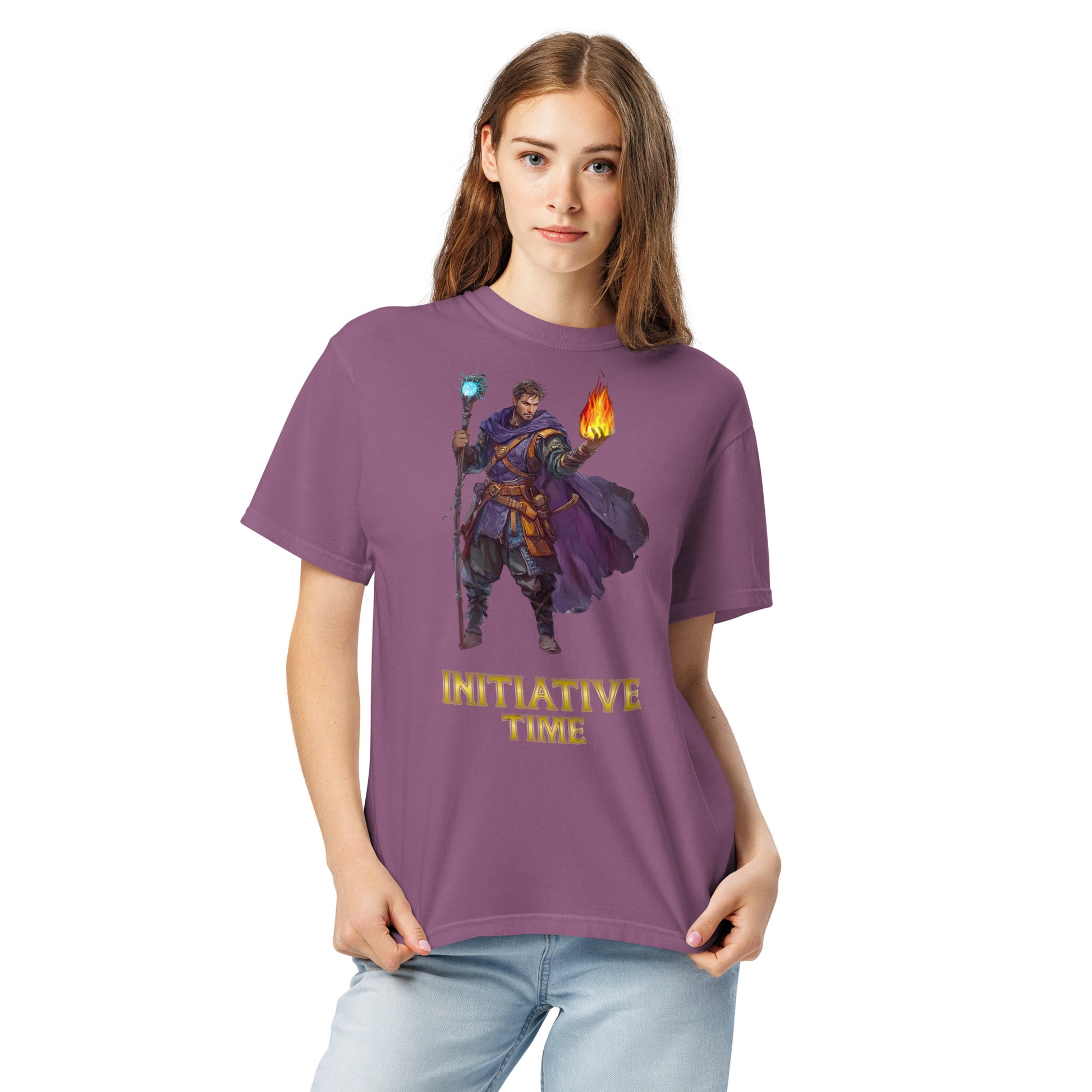 Initiative Time Human Sorcerer Unisex Garment-Dyed T-Shirt - DnD RPG Merchandise - Backspindle Games