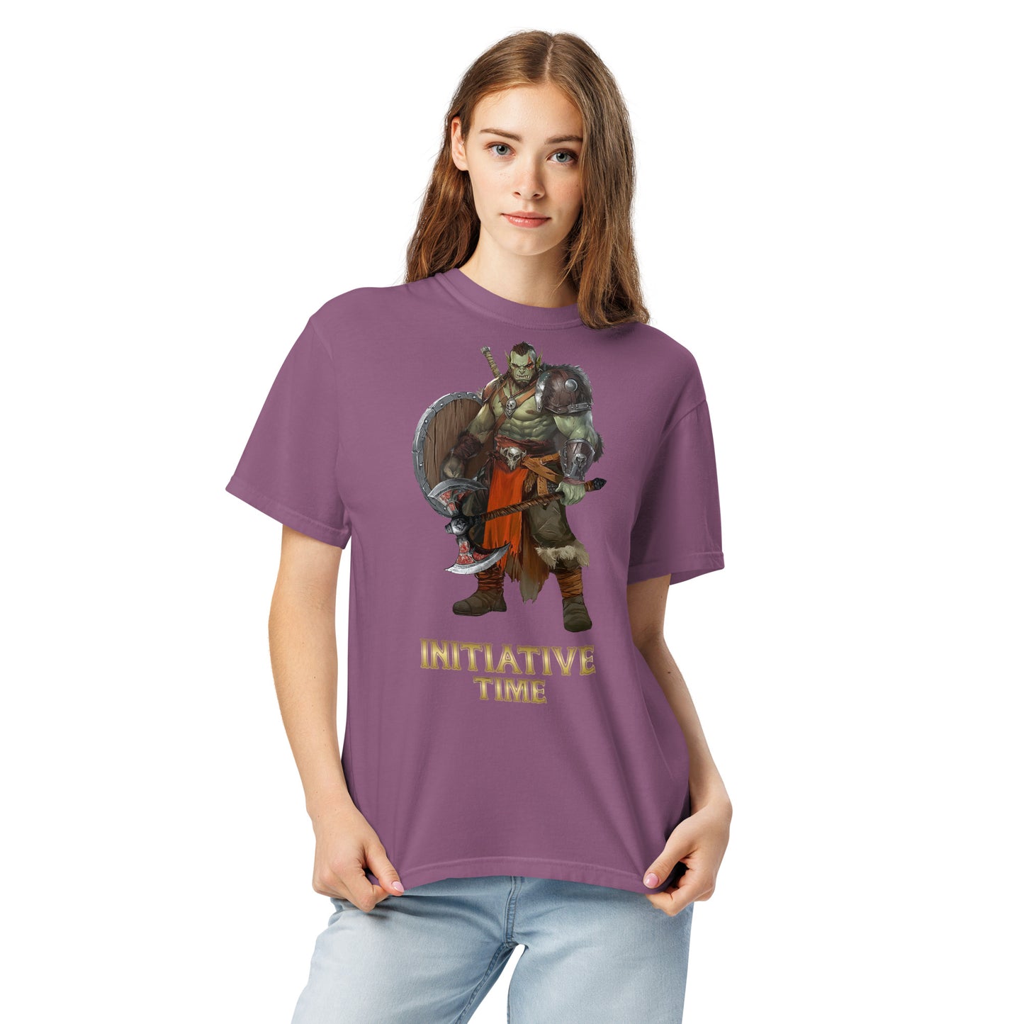 Initiative Time Orc Barbarian Unisex Garment-Dyed T-Shirt - DnD RPG Merchandise - Backspindle Games
