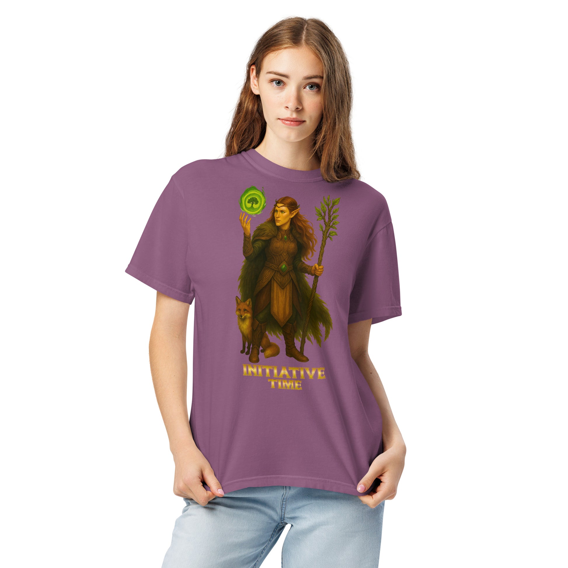 Initiative Time Elf Druid Unisex Garment-Dyed T-Shirt - DnD RPG Merchandise - Backspindle Games