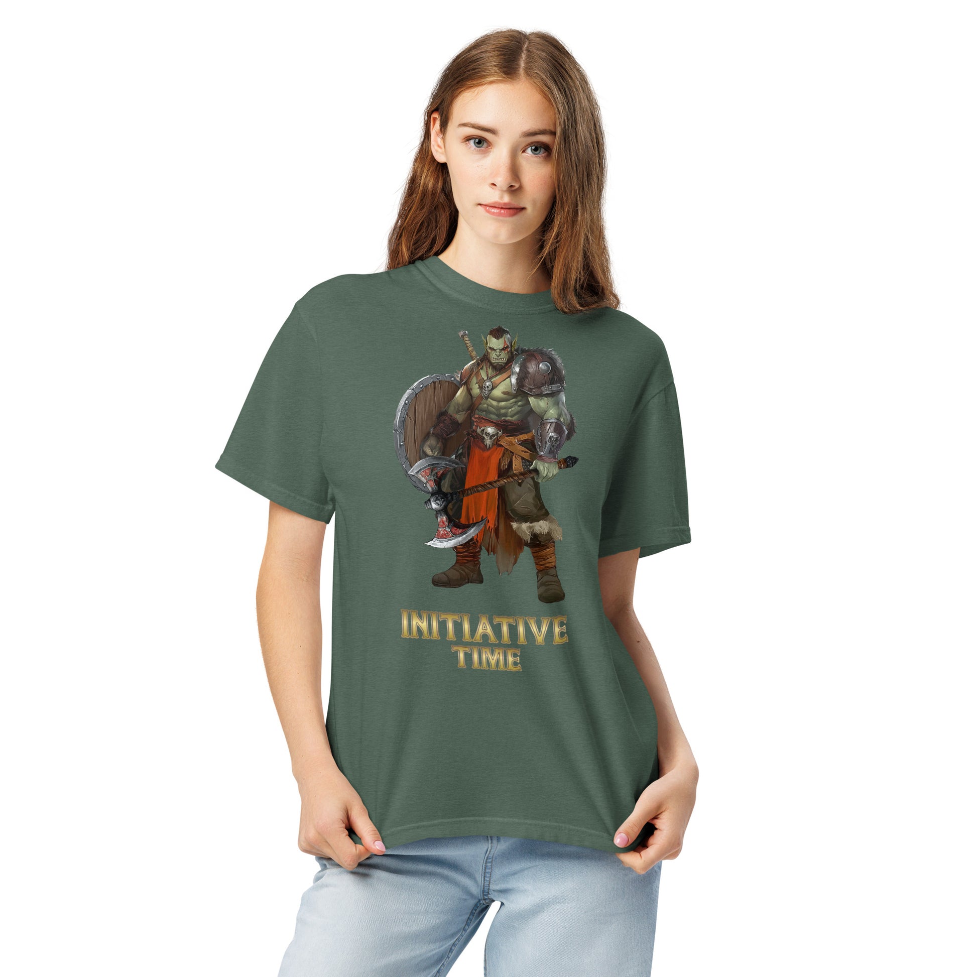Initiative Time Orc Barbarian Unisex Garment-Dyed T-Shirt - DnD RPG Merchandise - Backspindle Games
