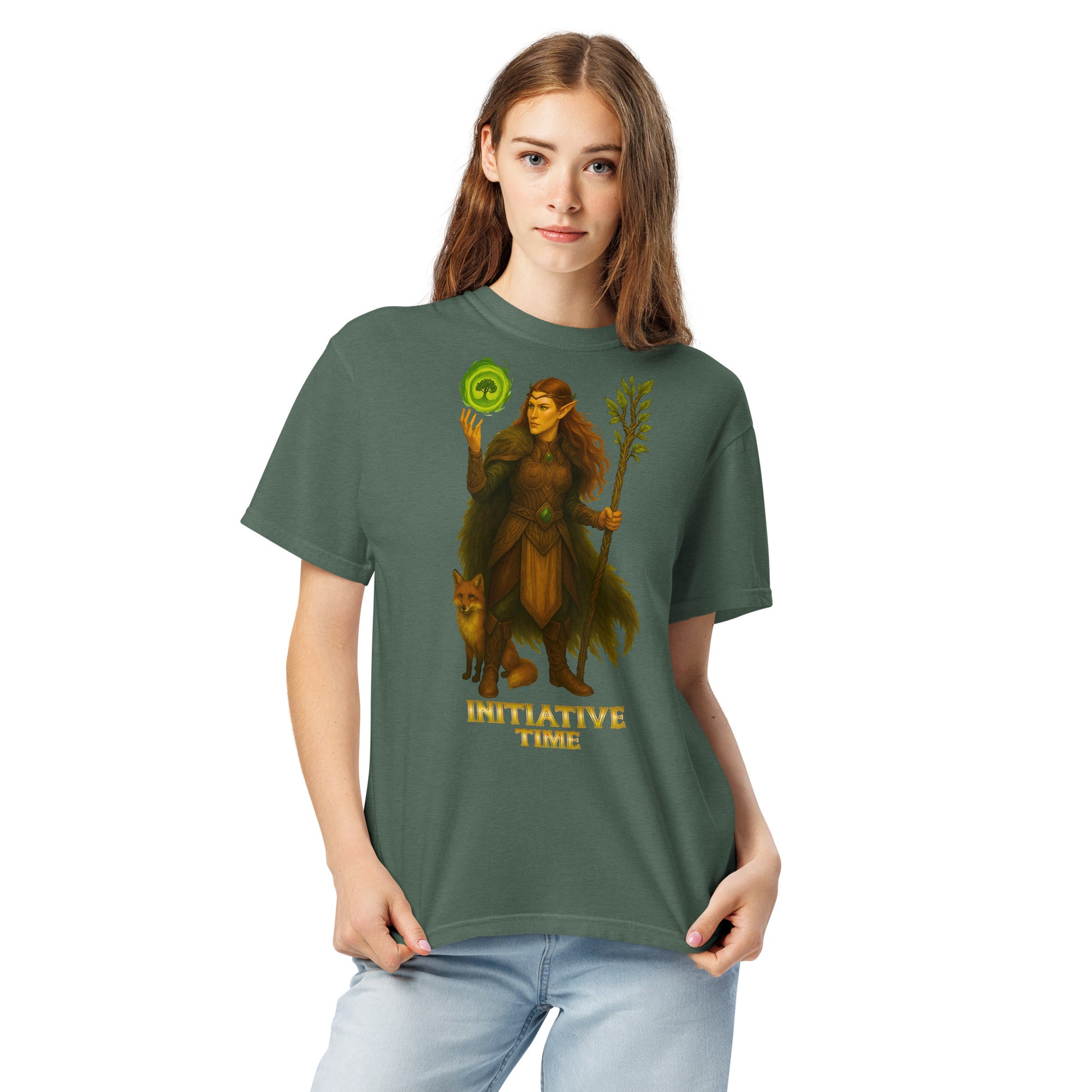 Initiative Time Elf Druid Unisex Garment-Dyed T-Shirt - DnD RPG Merchandise - Backspindle Games