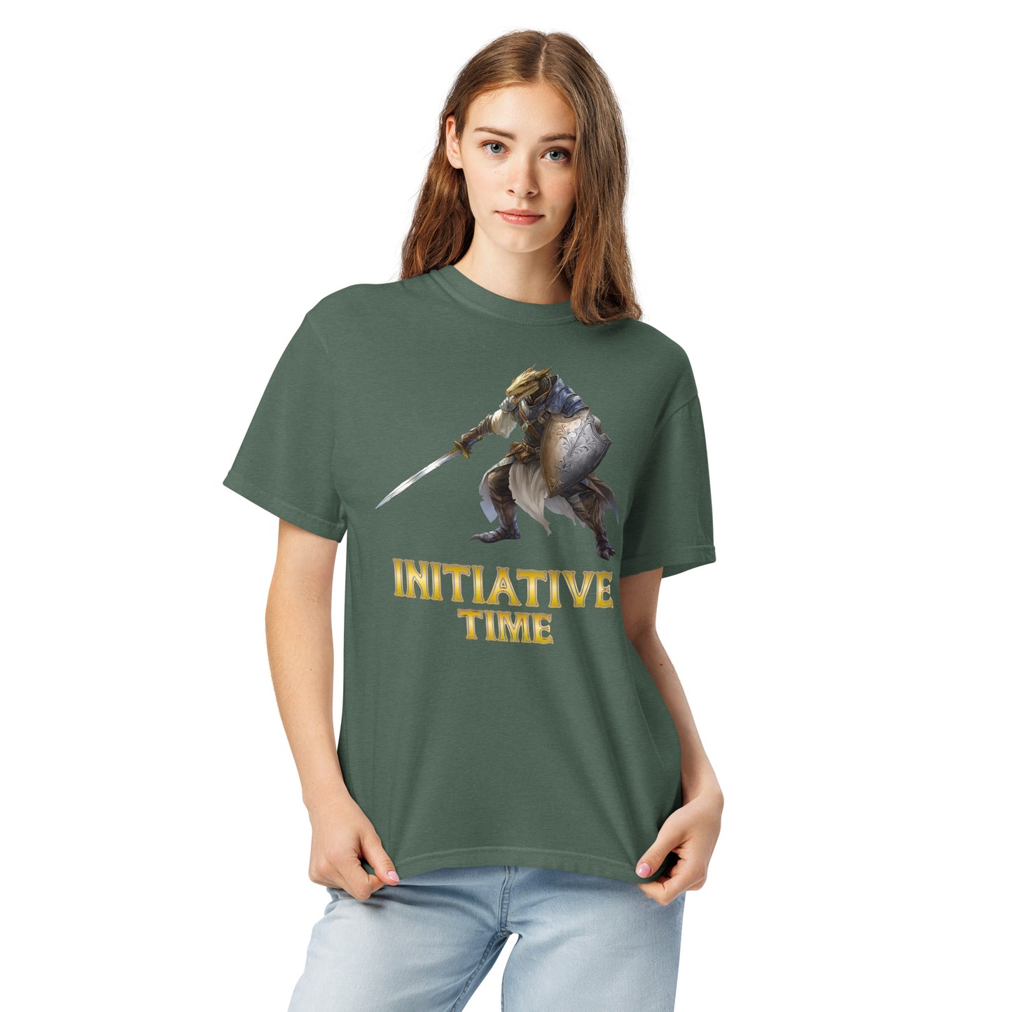 Initiative Time Dragonborn Paladin Unisex Garment-Dyed T-Shirt - DnD RPG Merchandise - Backspindle Games