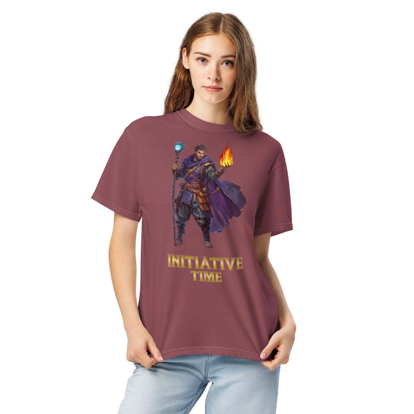 Initiative Time Human Sorcerer Unisex Garment-Dyed T-Shirt - DnD RPG Merchandise - Backspindle Games