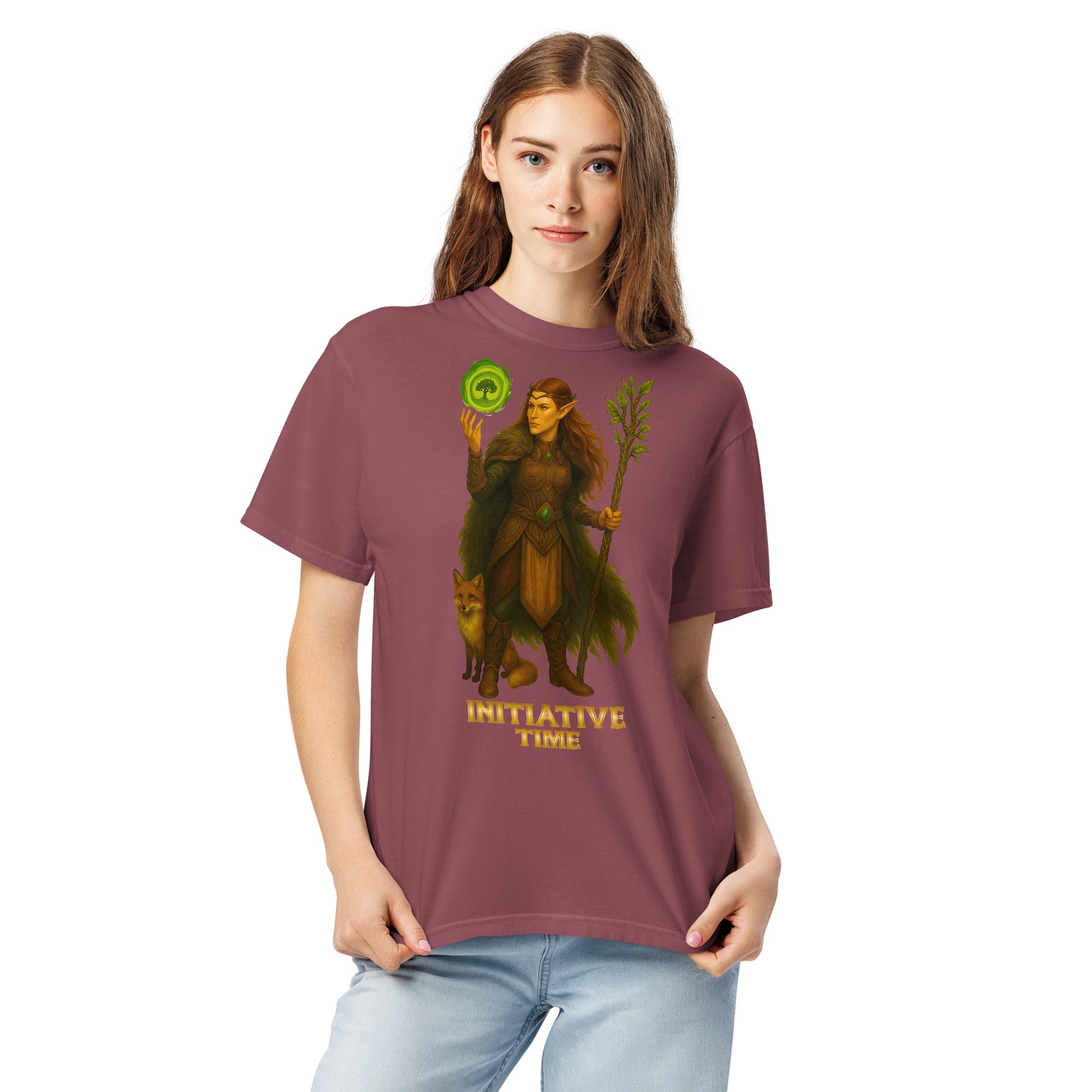 Initiative Time Elf Druid Unisex Garment-Dyed T-Shirt - DnD RPG Merchandise - Backspindle Games