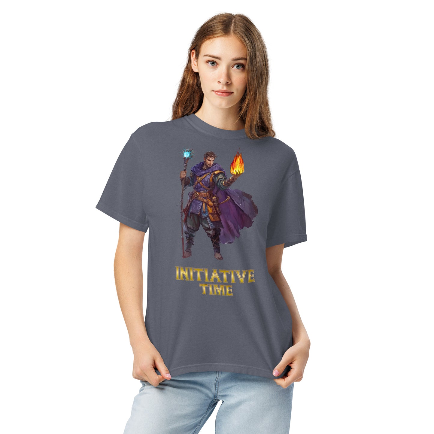 Initiative Time Human Sorcerer Unisex Garment-Dyed T-Shirt - DnD RPG Merchandise - Backspindle Games