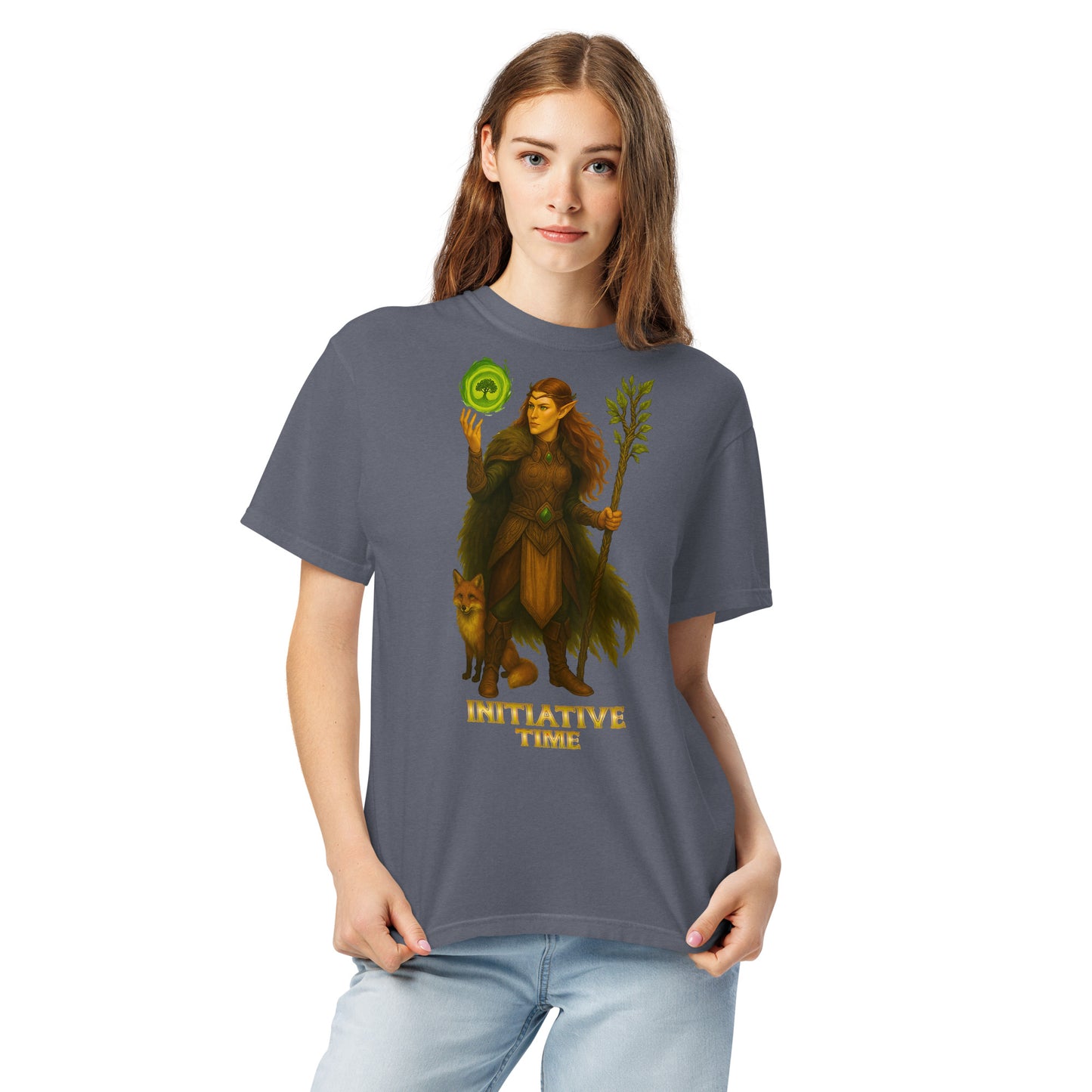 Initiative Time Elf Druid Unisex Garment-Dyed T-Shirt - DnD RPG Merchandise - Backspindle Games