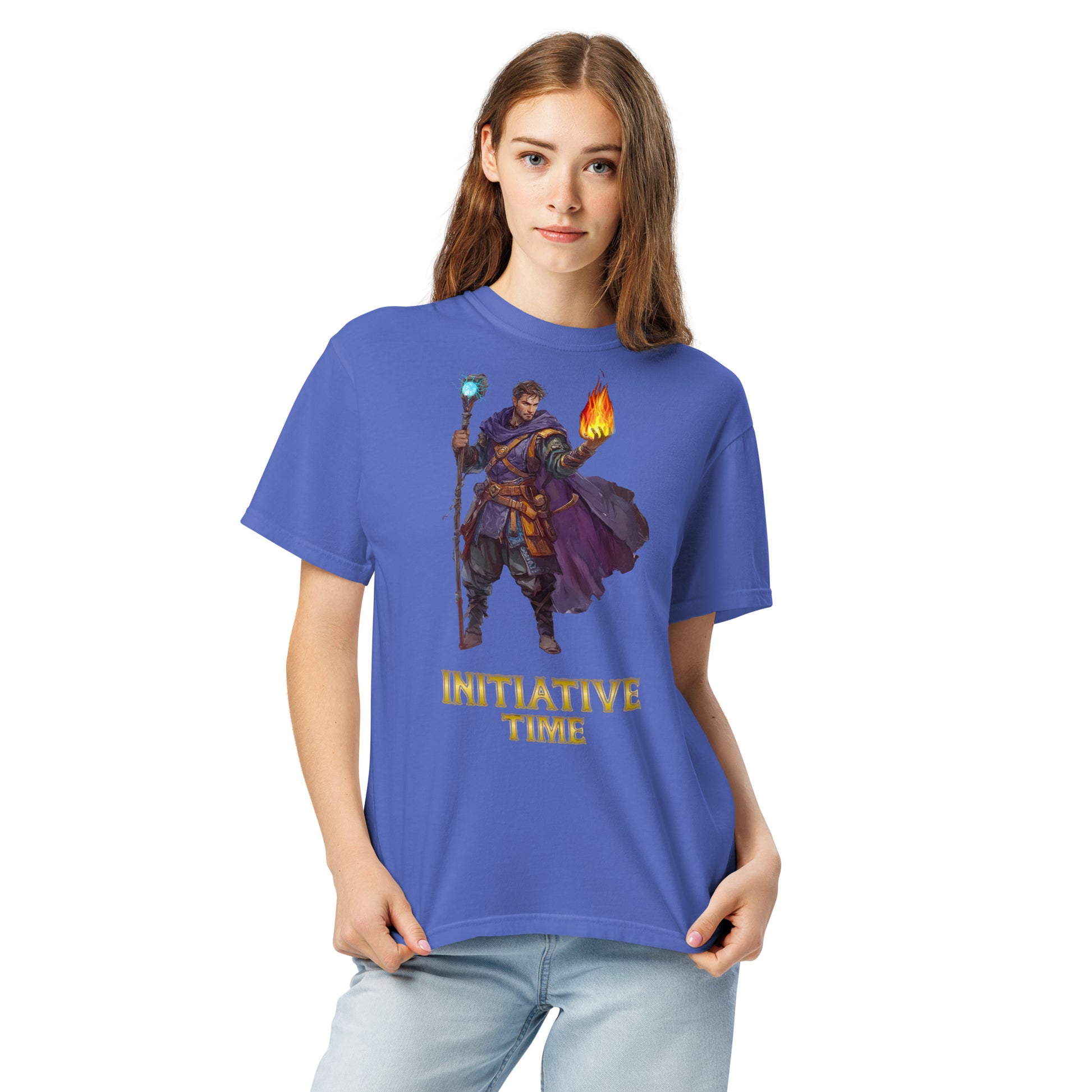 Initiative Time Human Sorcerer Unisex Garment-Dyed T-Shirt - DnD RPG Merchandise - Backspindle Games