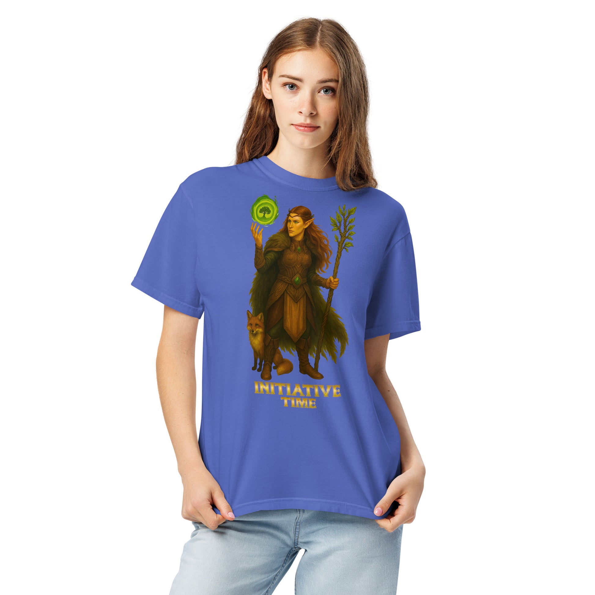 Initiative Time Elf Druid Unisex Garment-Dyed T-Shirt - DnD RPG Merchandise - Backspindle Games