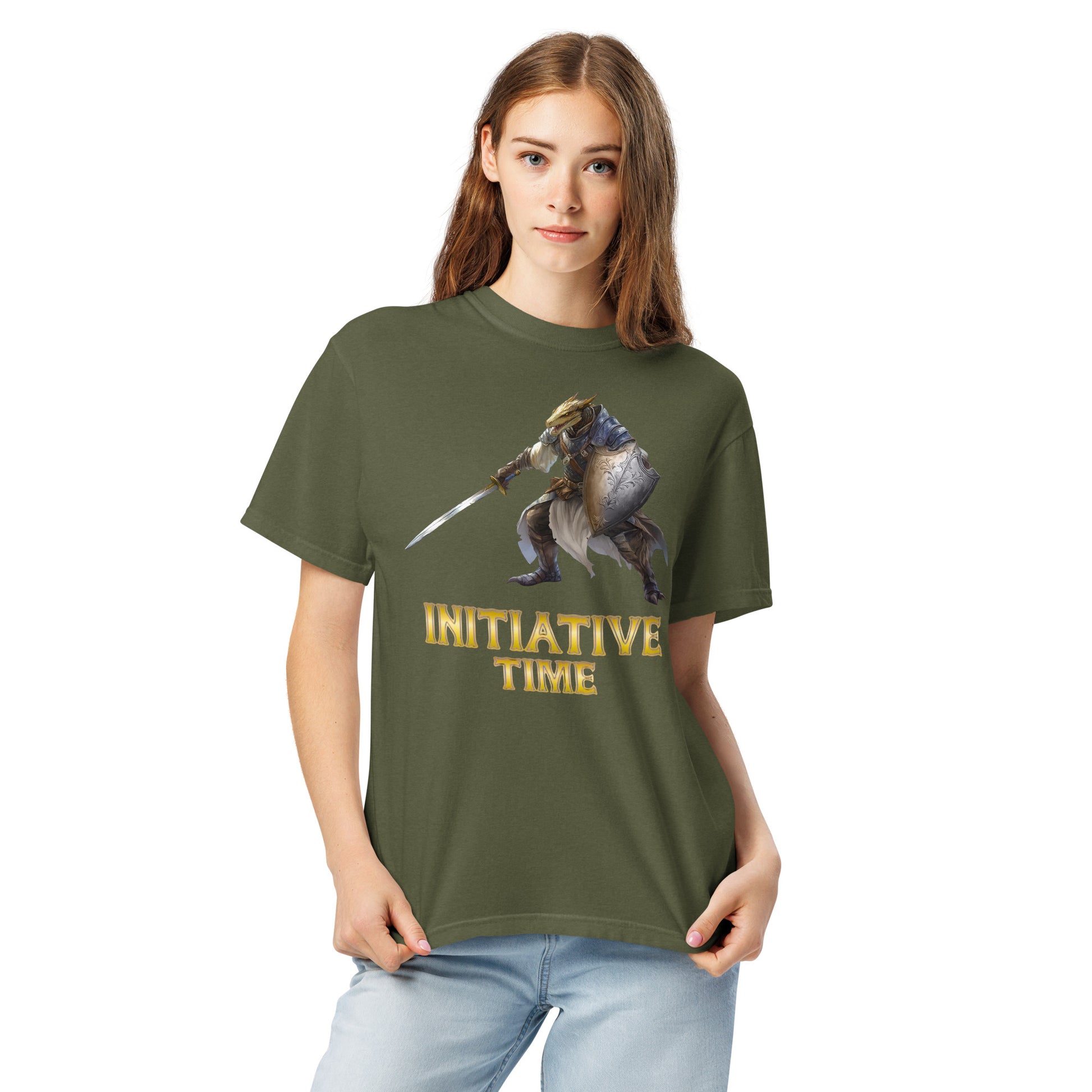 Initiative Time Dragonborn Paladin Unisex Garment-Dyed T-Shirt - DnD RPG Merchandise - Backspindle Games