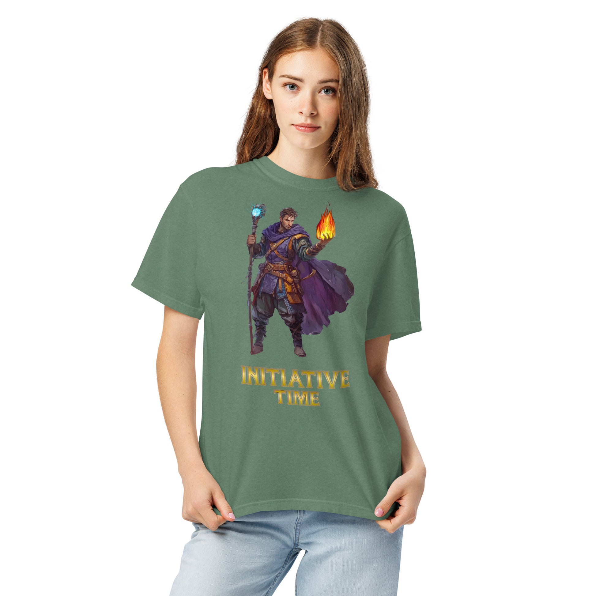 Initiative Time Human Sorcerer Unisex Garment-Dyed T-Shirt - DnD RPG Merchandise - Backspindle Games
