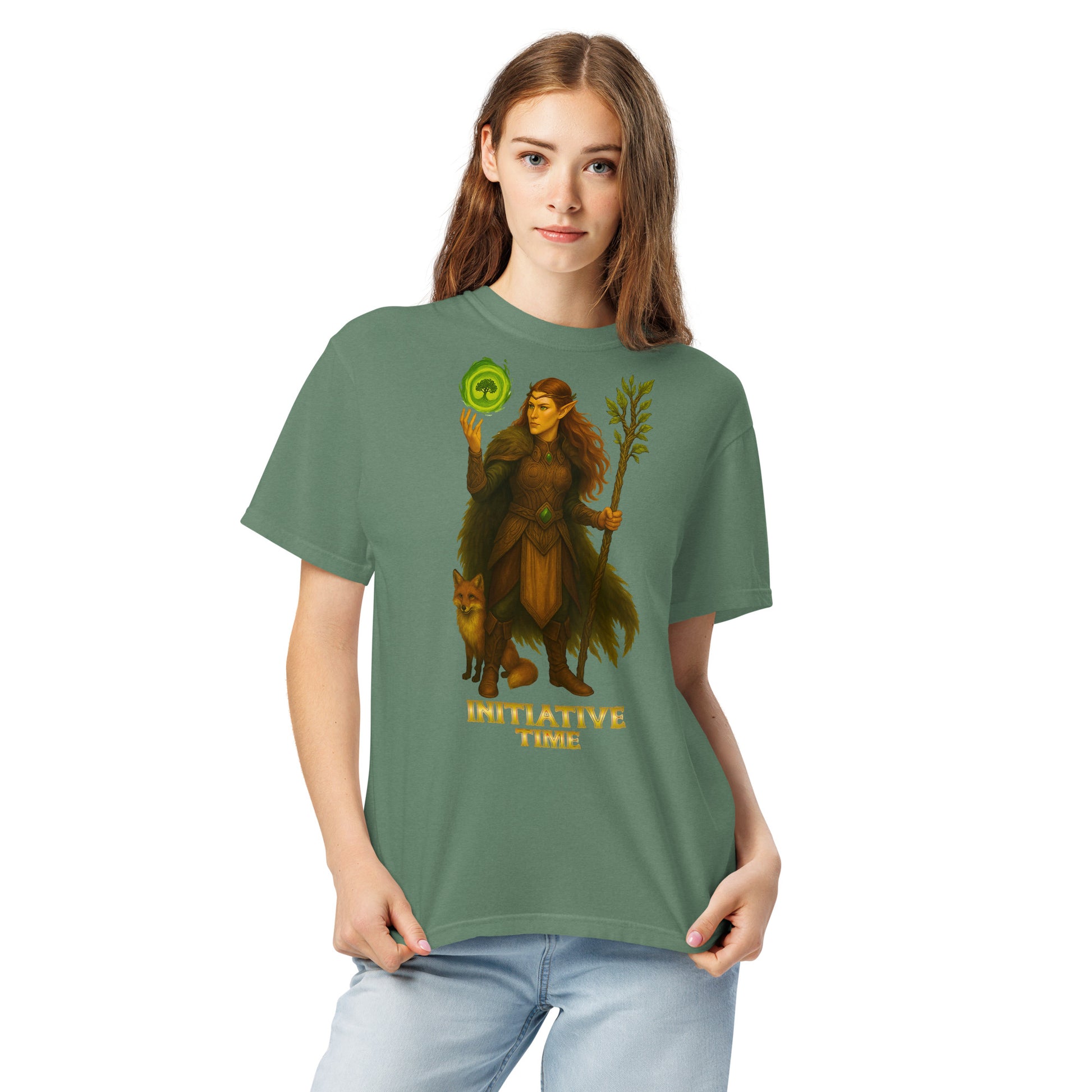 Initiative Time Elf Druid Unisex Garment-Dyed T-Shirt - DnD RPG Merchandise - Backspindle Games