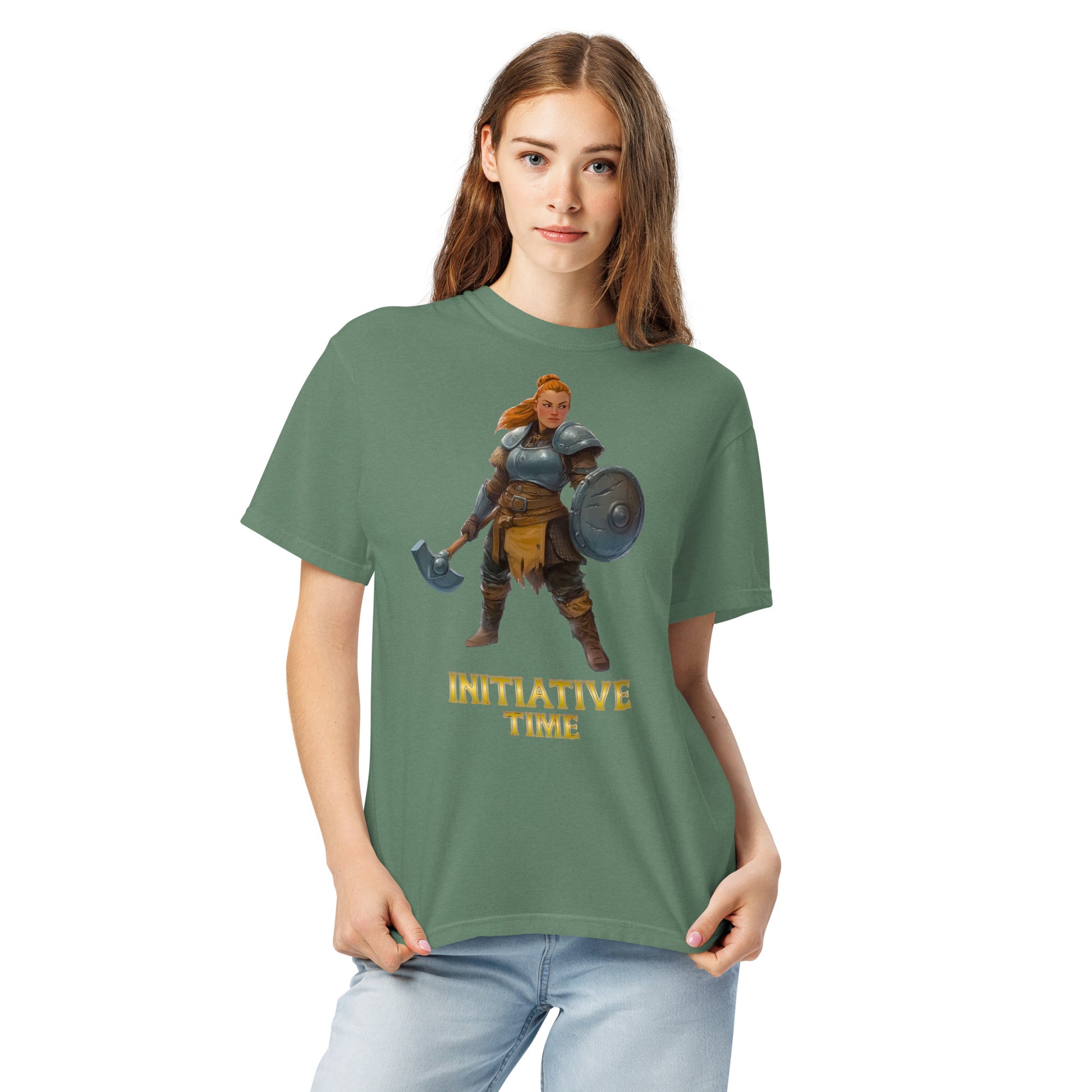 Initiative Time Dwarf Cleric Unisex Garment-Dyed T-Shirt - DnD RPG Merchandise - Backspindle Games