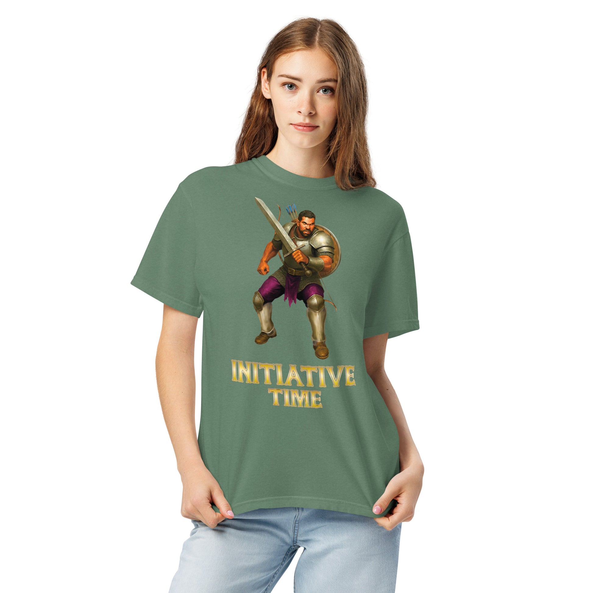 Initiative Time Human Fighter Unisex Garment-Dyed T-Shirt - DnD RPG Merchandise - Backspindle Games