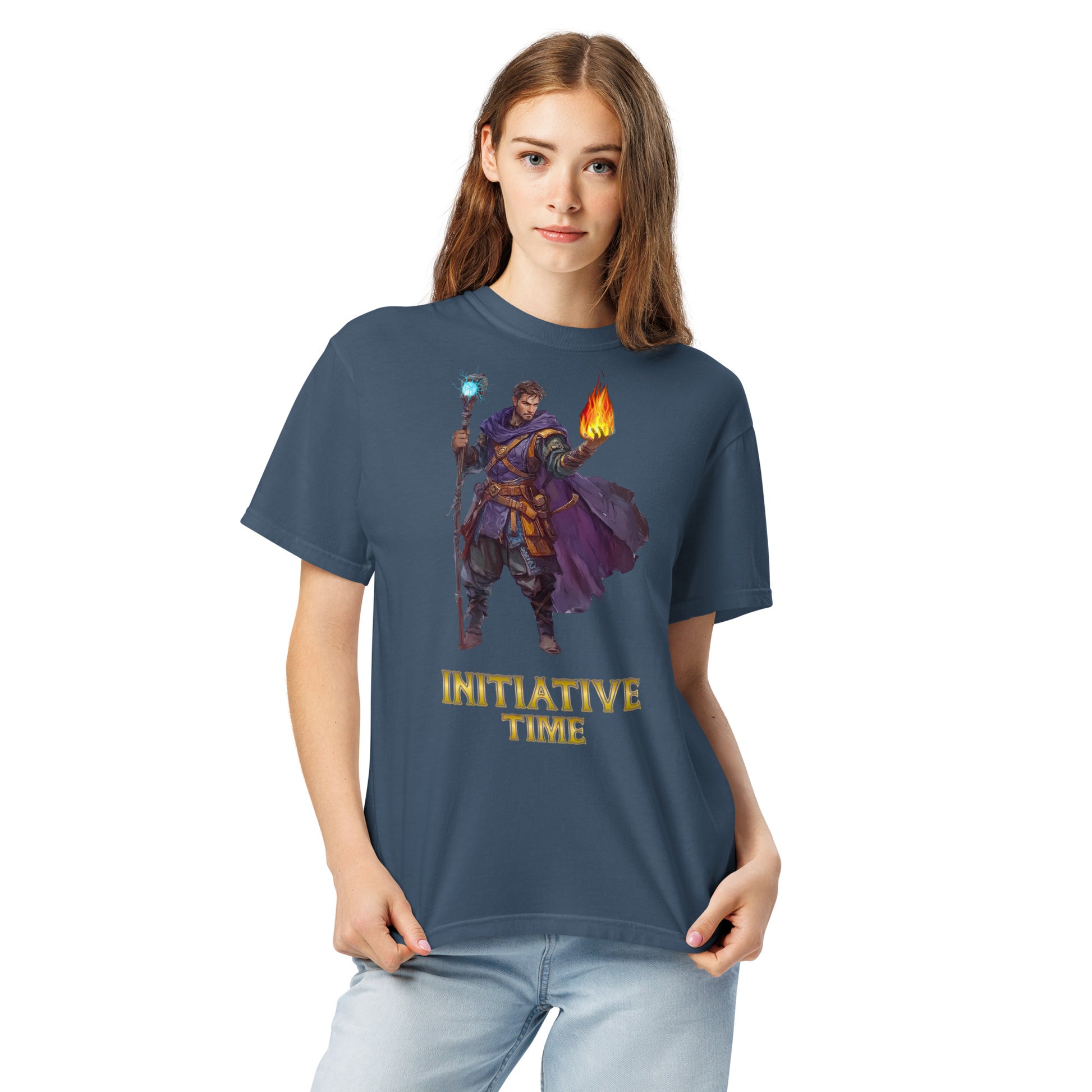 Initiative Time Human Sorcerer Unisex Garment-Dyed T-Shirt - DnD RPG Merchandise - Backspindle Games