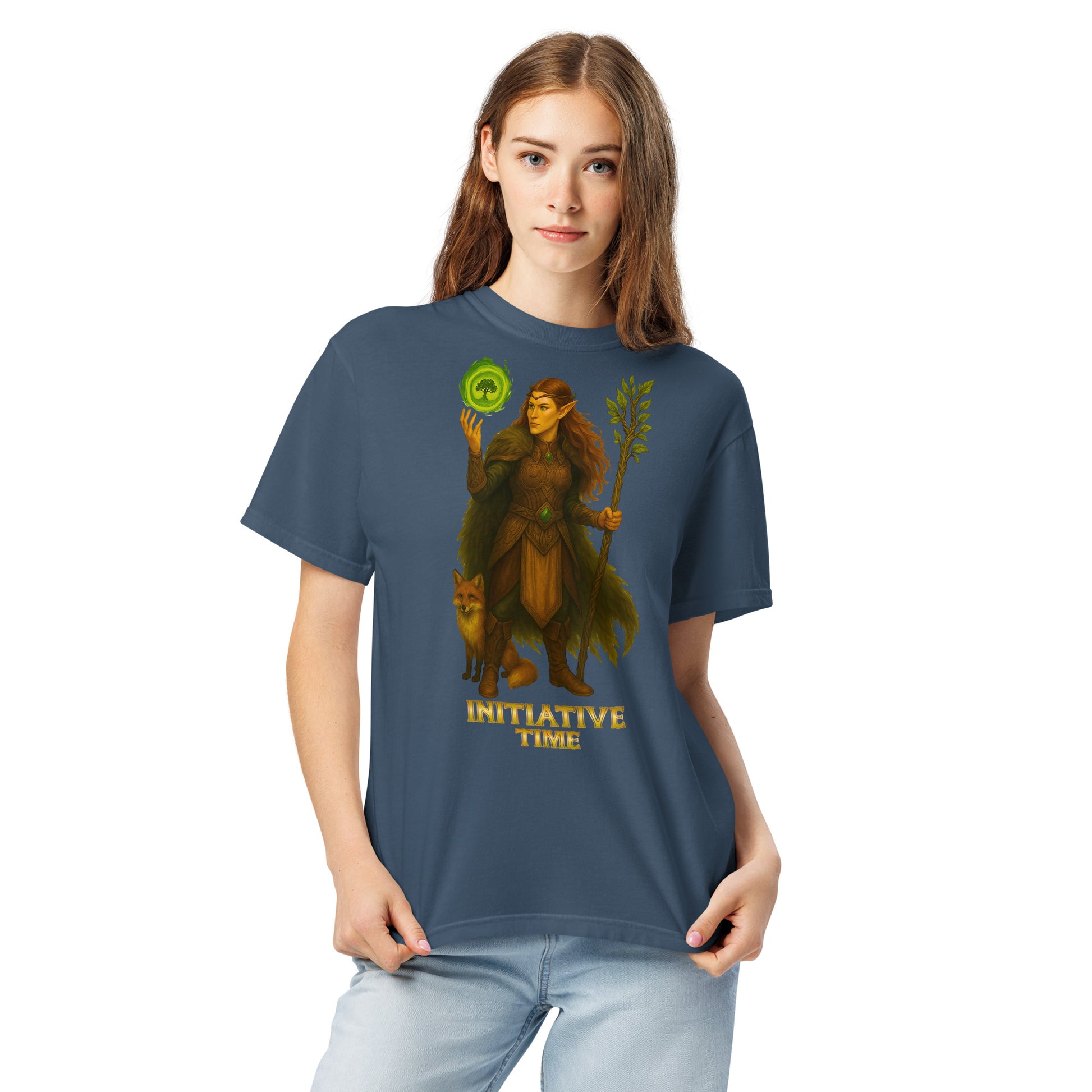 Initiative Time Elf Druid Unisex Garment-Dyed T-Shirt - DnD RPG Merchandise - Backspindle Games