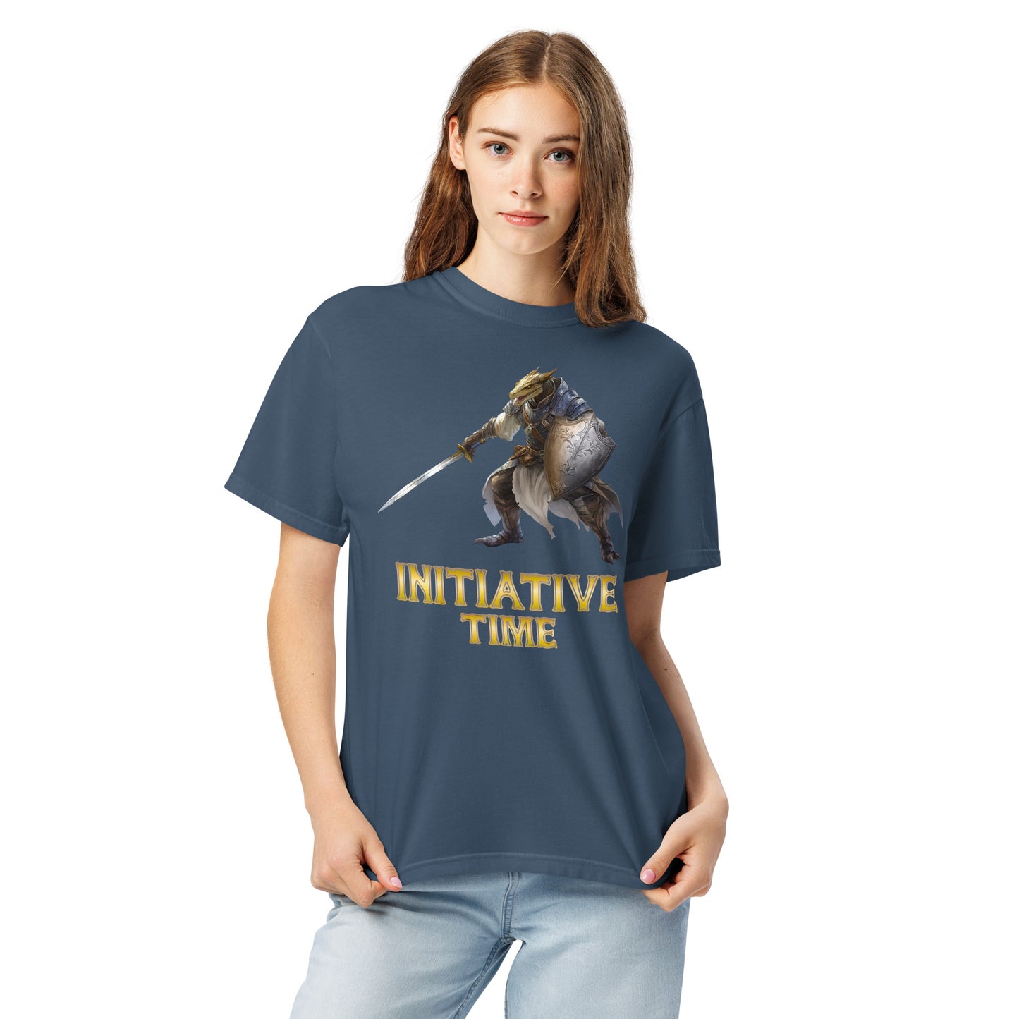 Initiative Time Dragonborn Paladin Unisex Garment-Dyed T-Shirt - DnD RPG Merchandise - Backspindle Games