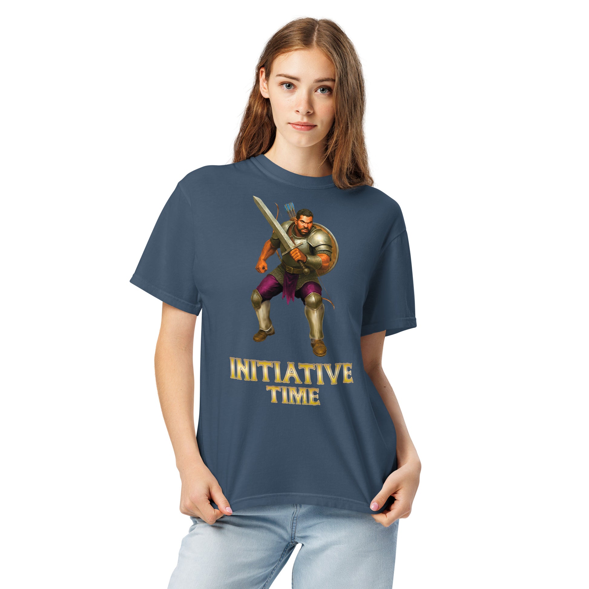Initiative Time Human Fighter Unisex Garment-Dyed T-Shirt - DnD RPG Merchandise - Backspindle Games
