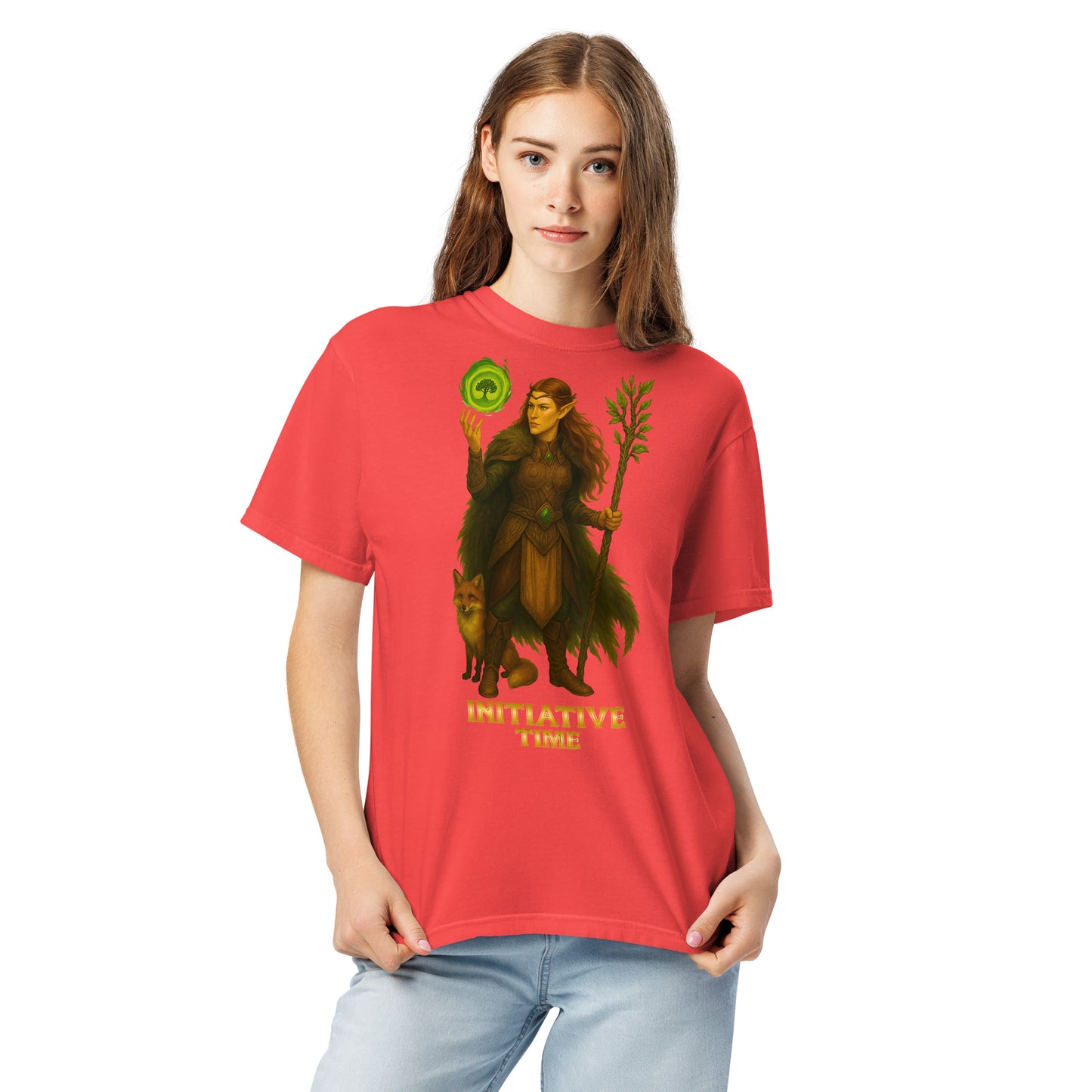 Initiative Time Elf Druid Unisex Garment-Dyed T-Shirt - DnD RPG Merchandise - Backspindle Games