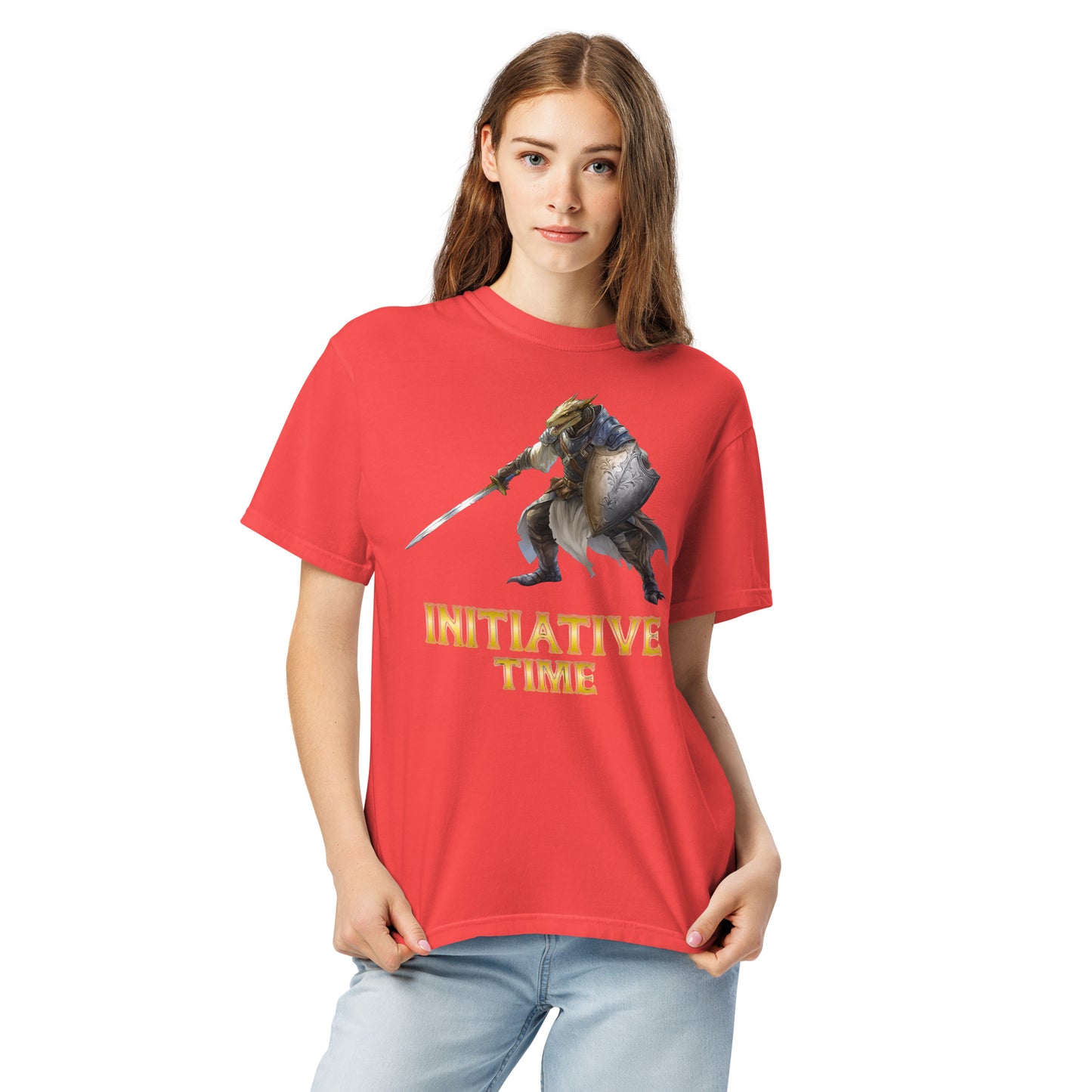 Initiative Time Dragonborn Paladin Unisex Garment-Dyed T-Shirt - DnD RPG Merchandise - Backspindle Games