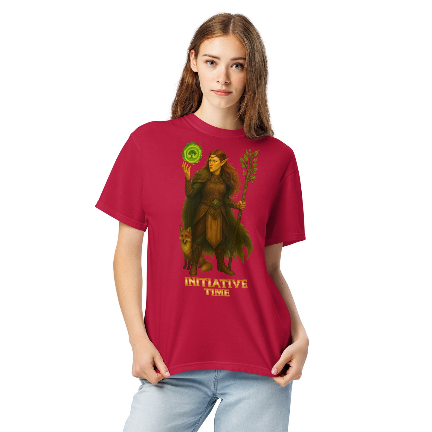 Initiative Time Elf Druid Unisex Garment-Dyed T-Shirt - DnD RPG Merchandise - Backspindle Games