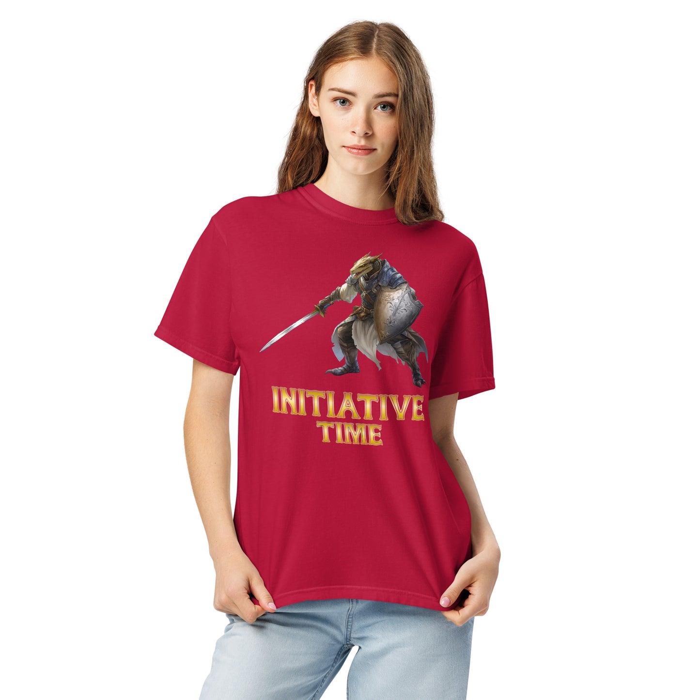 Initiative Time Dragonborn Paladin Unisex Garment-Dyed T-Shirt - DnD RPG Merchandise - Backspindle Games