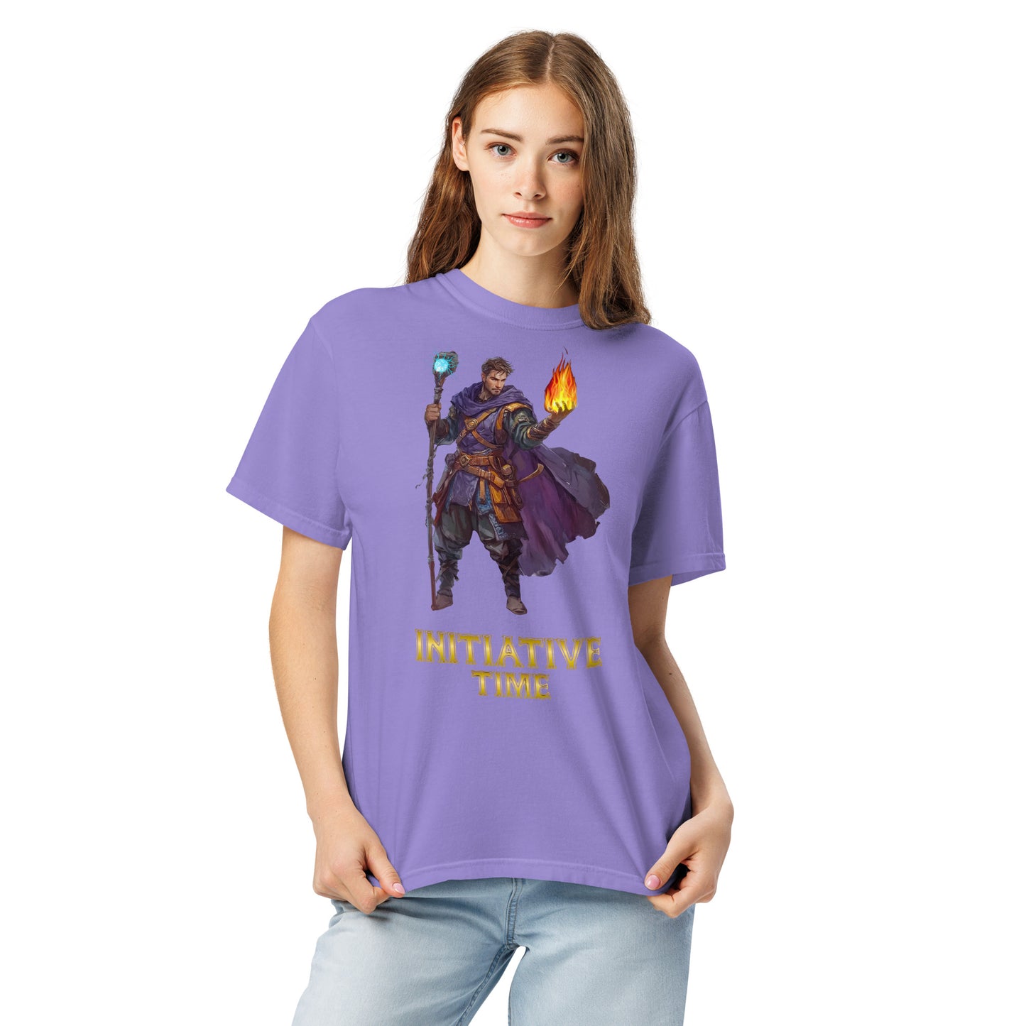 Initiative Time Human Sorcerer Unisex Garment-Dyed T-Shirt - DnD RPG Merchandise - Backspindle Games
