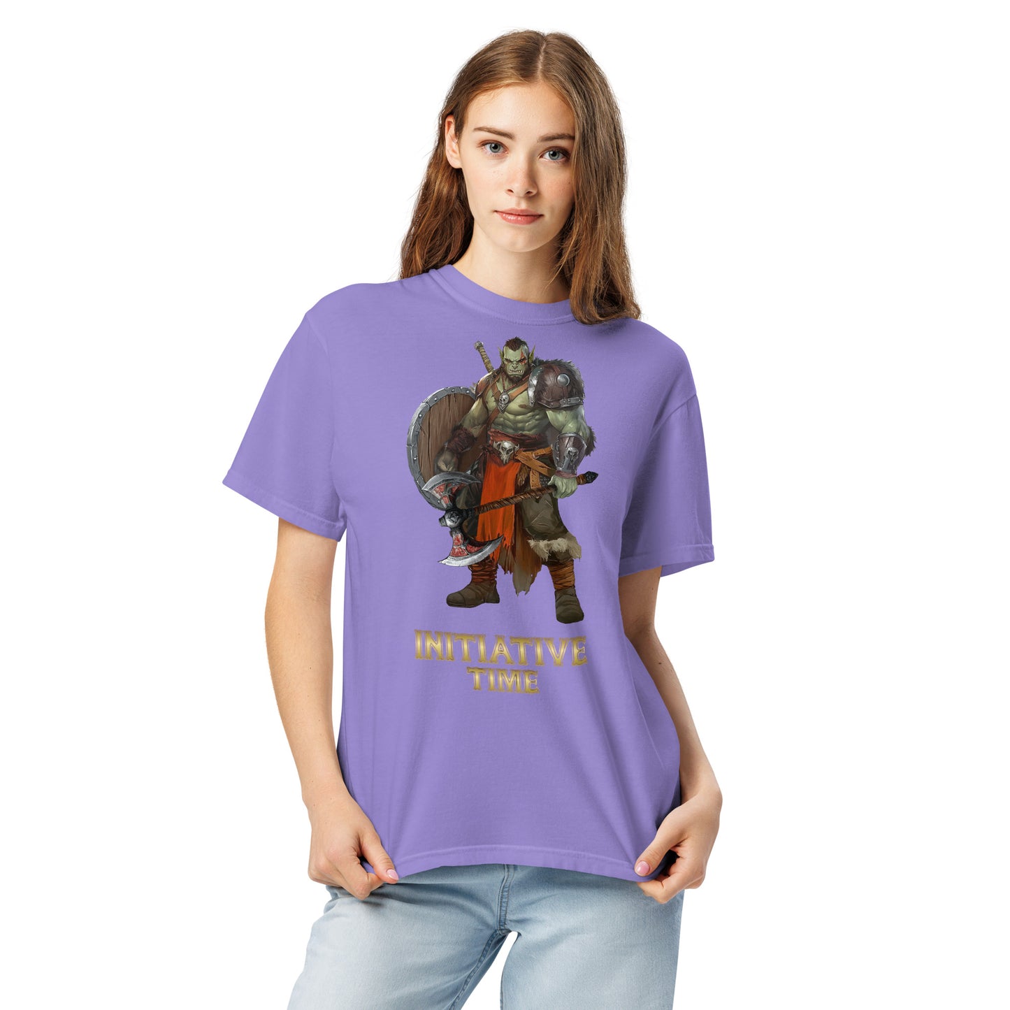 Initiative Time Orc Barbarian Unisex Garment-Dyed T-Shirt - DnD RPG Merchandise - Backspindle Games
