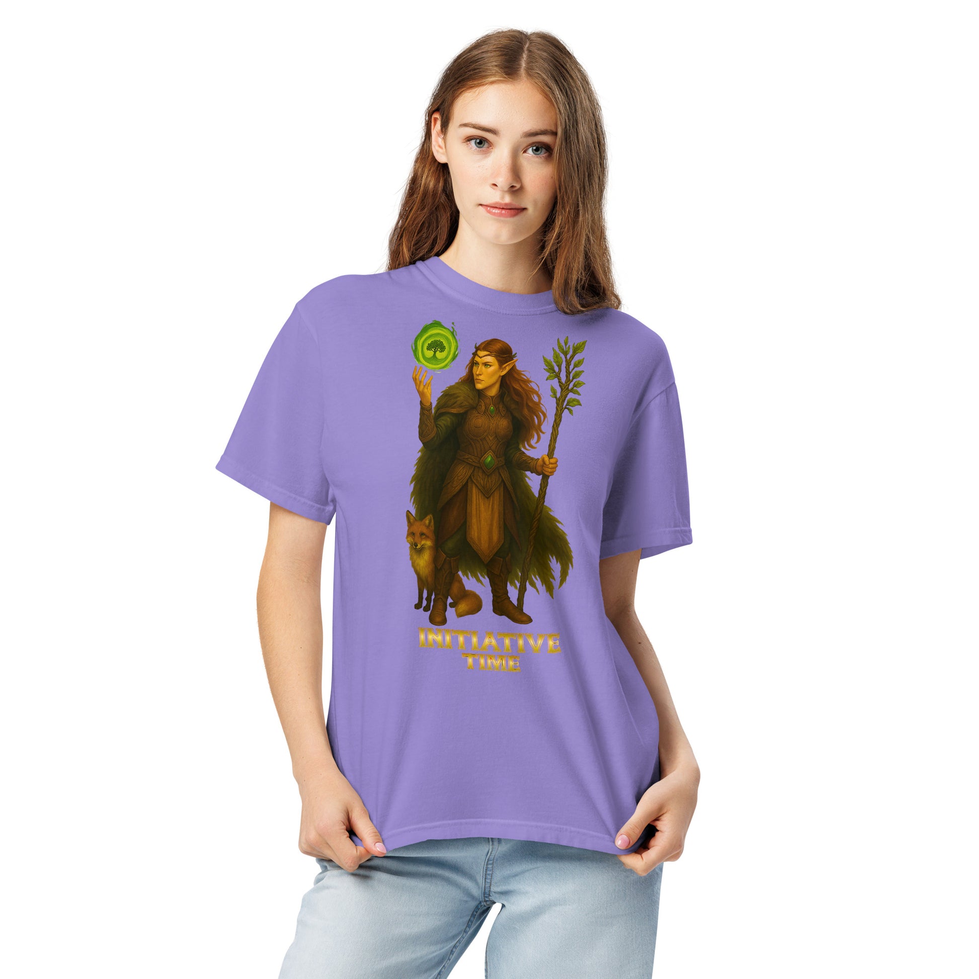 Initiative Time Elf Druid Unisex Garment-Dyed T-Shirt - DnD RPG Merchandise - Backspindle Games