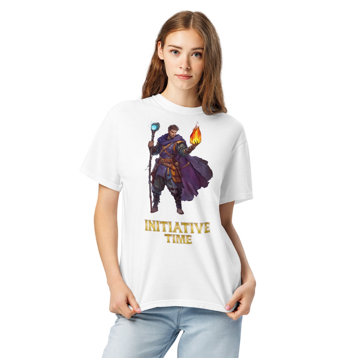 Initiative Time Human Sorcerer Unisex Garment-Dyed T-Shirt - DnD RPG Merchandise - Backspindle Games
