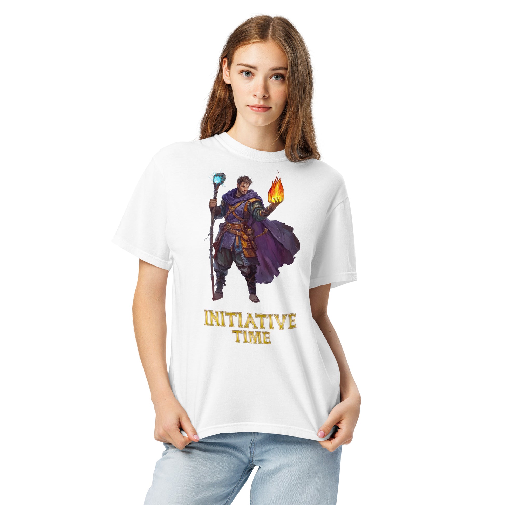 Initiative Time Human Sorcerer Unisex Garment-Dyed T-Shirt - DnD RPG Merchandise - Backspindle Games