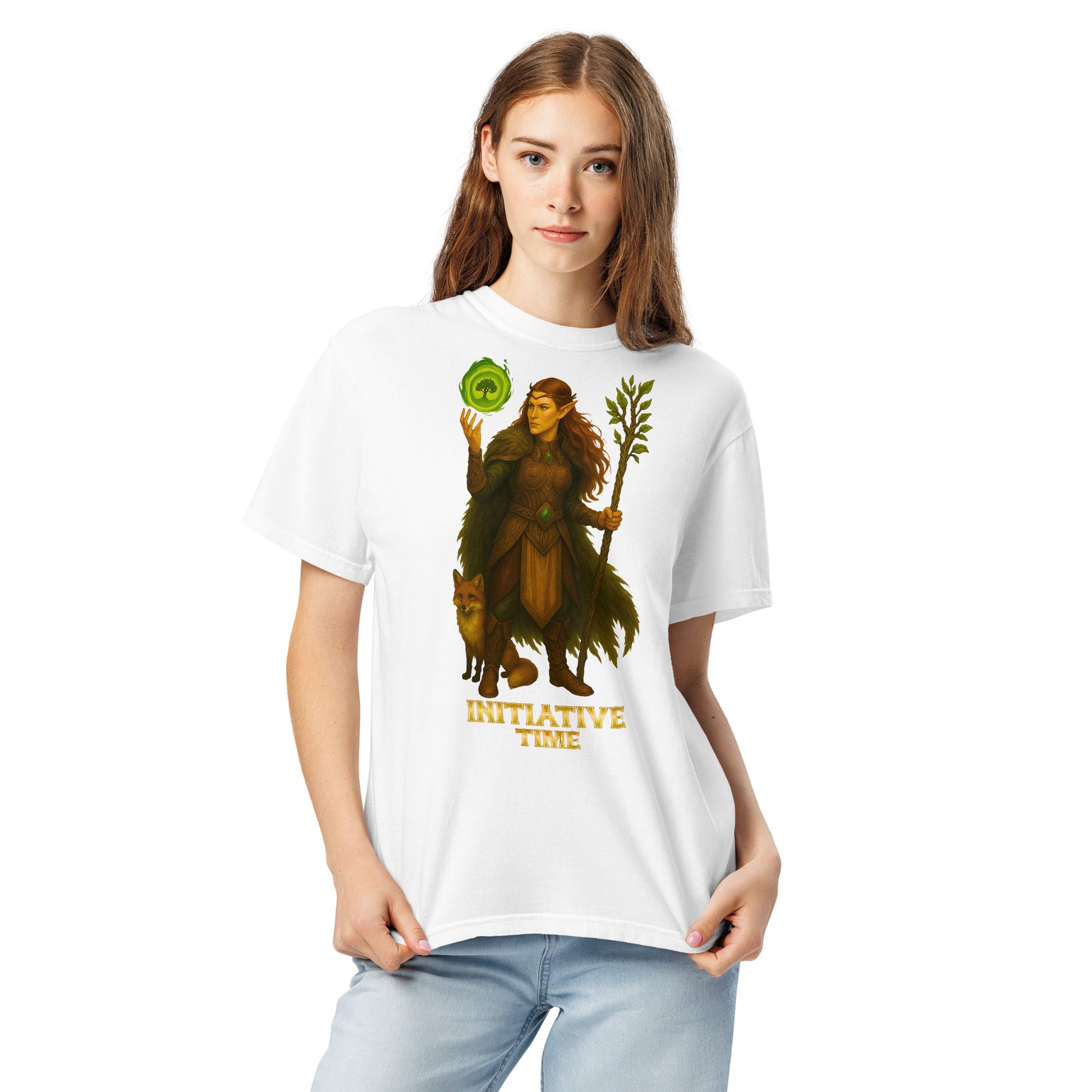 Initiative Time Elf Druid Unisex Garment-Dyed T-Shirt - DnD RPG Merchandise - Backspindle Games
